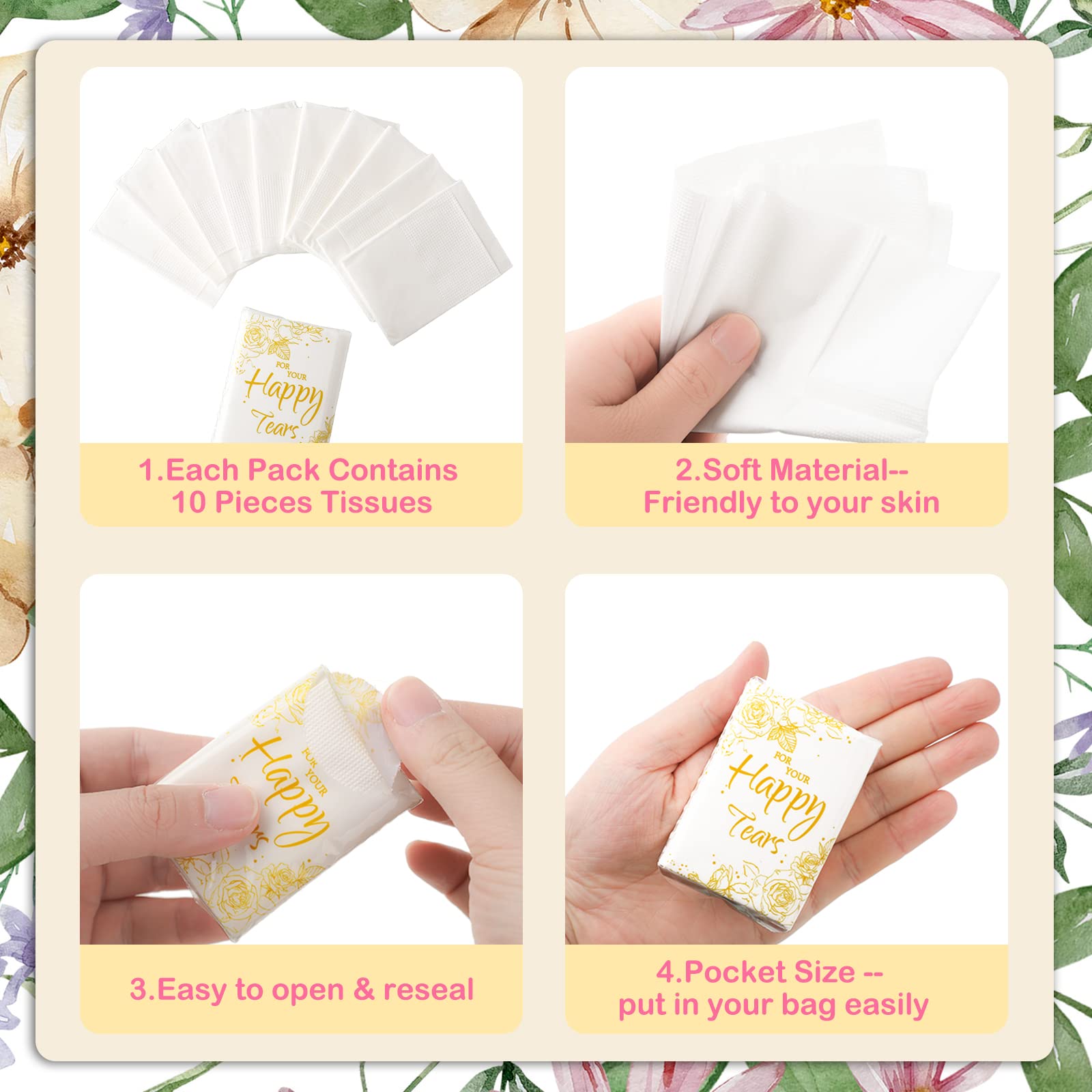 100 Pcs Happy Tears Tissues - Premium 3-Ply Facial Tissues for Wedding Welcome Bags, Party Favors, Graduation Ceremonies | Mini Travel Size Pocket Tissues for Guests, Emotional Moments & Special Occasions