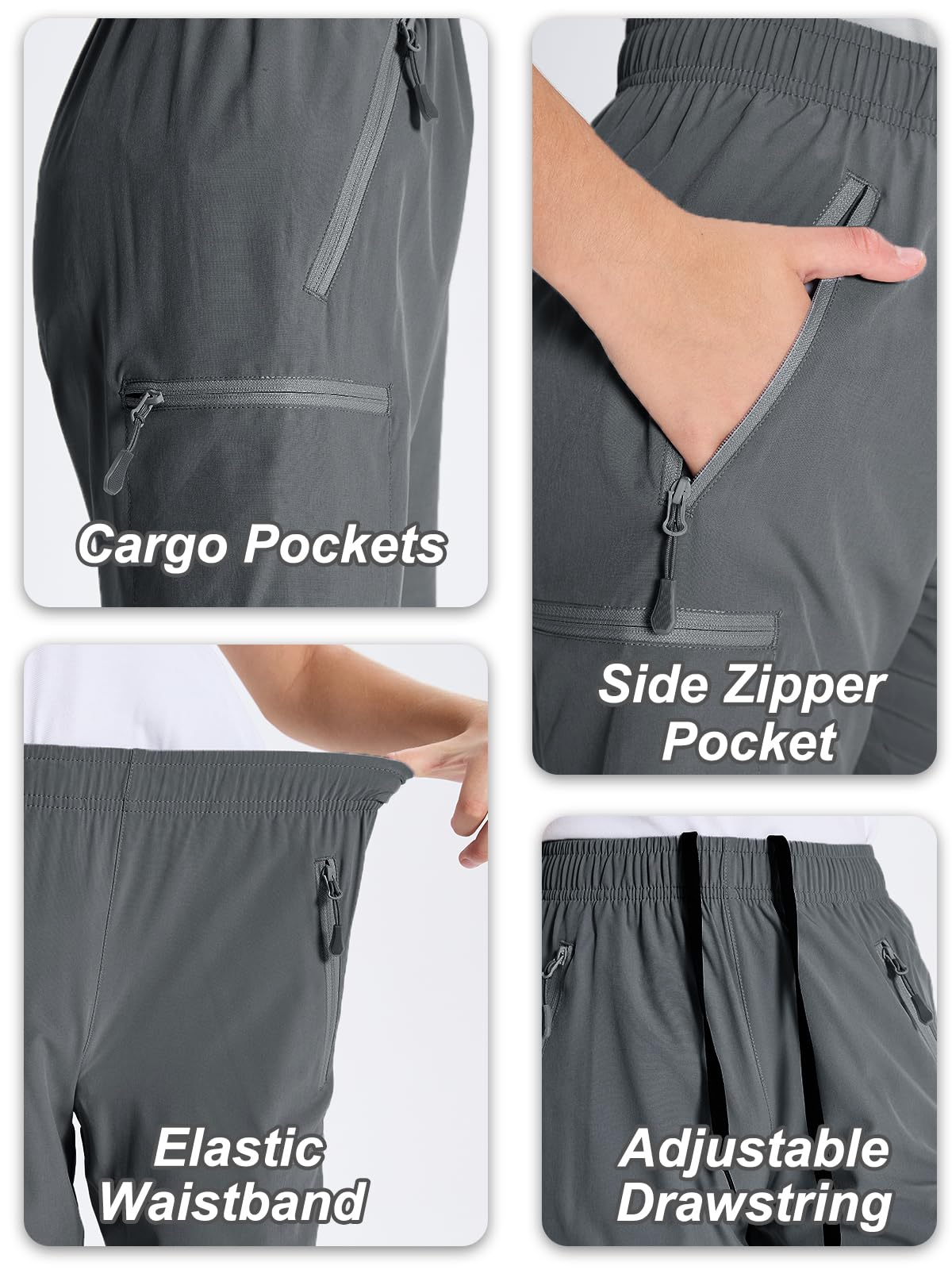 DEVOROPA Boys' Hiking Cargo Shorts - Lightweight Quick-Dry Athletic Running Shorts with Water-Resistant Zip Pockets - Perfect for Outdoor Adventures, Gym Workouts and Summer Camping