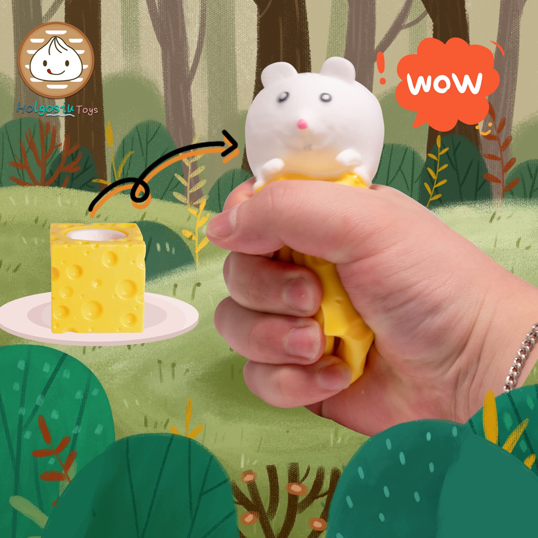 Holgosiu Cheese Squishy Stress Toys - Soft Squishy Ball & Mouse in Cheese Fidget Toy for Anxiety Relief - Fun Sensory Stress Relief for Kids & Adults - Perfect for Office, School, and Home Use