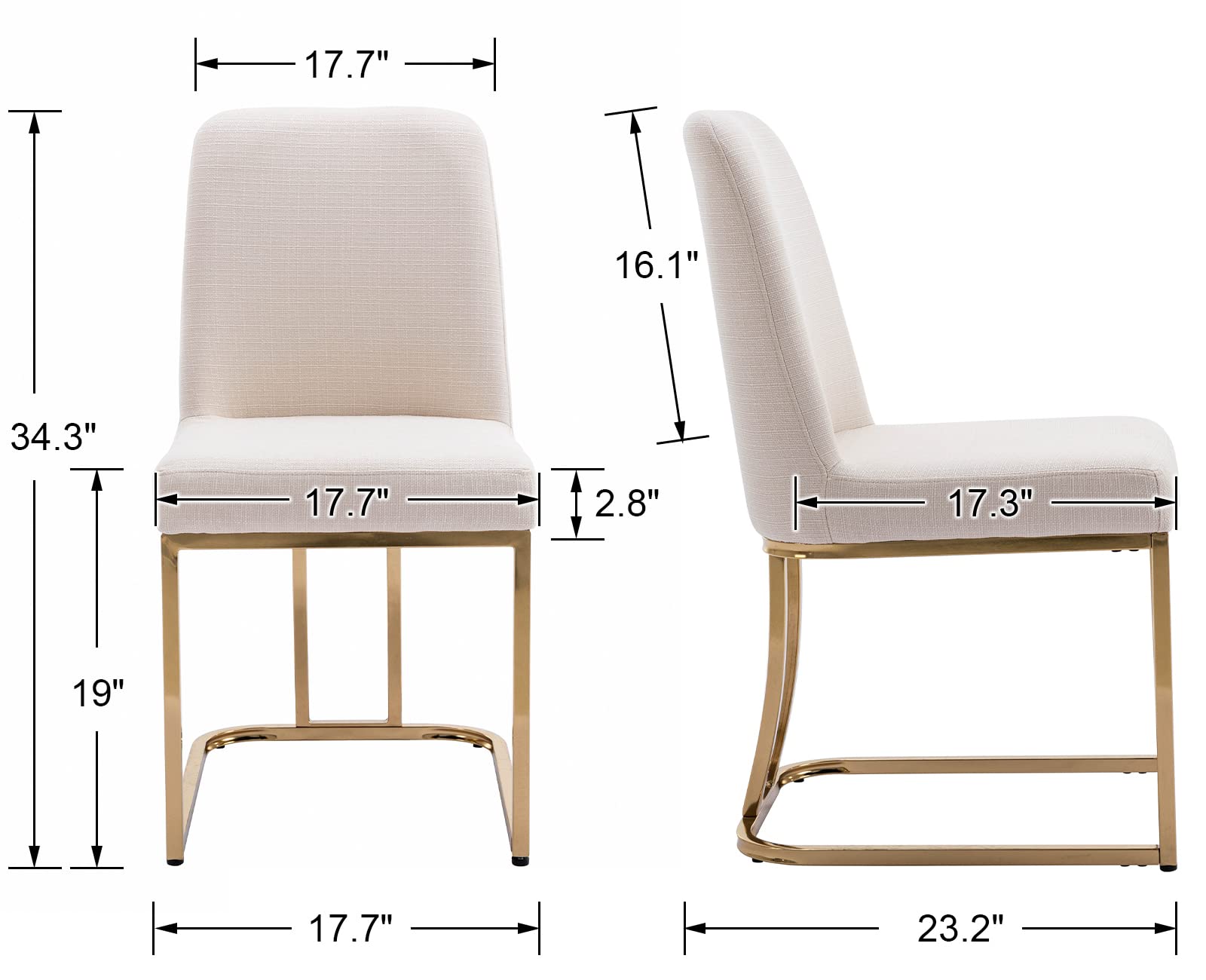 2 Piece Modern Linen Dining Chair Set - High Back Upholstered Armless Side Chairs for Dining Room & Living Room - Cream Fabric Seating - Perfect for Small Spaces, Breakfast Nooks & Contemporary Home Decor