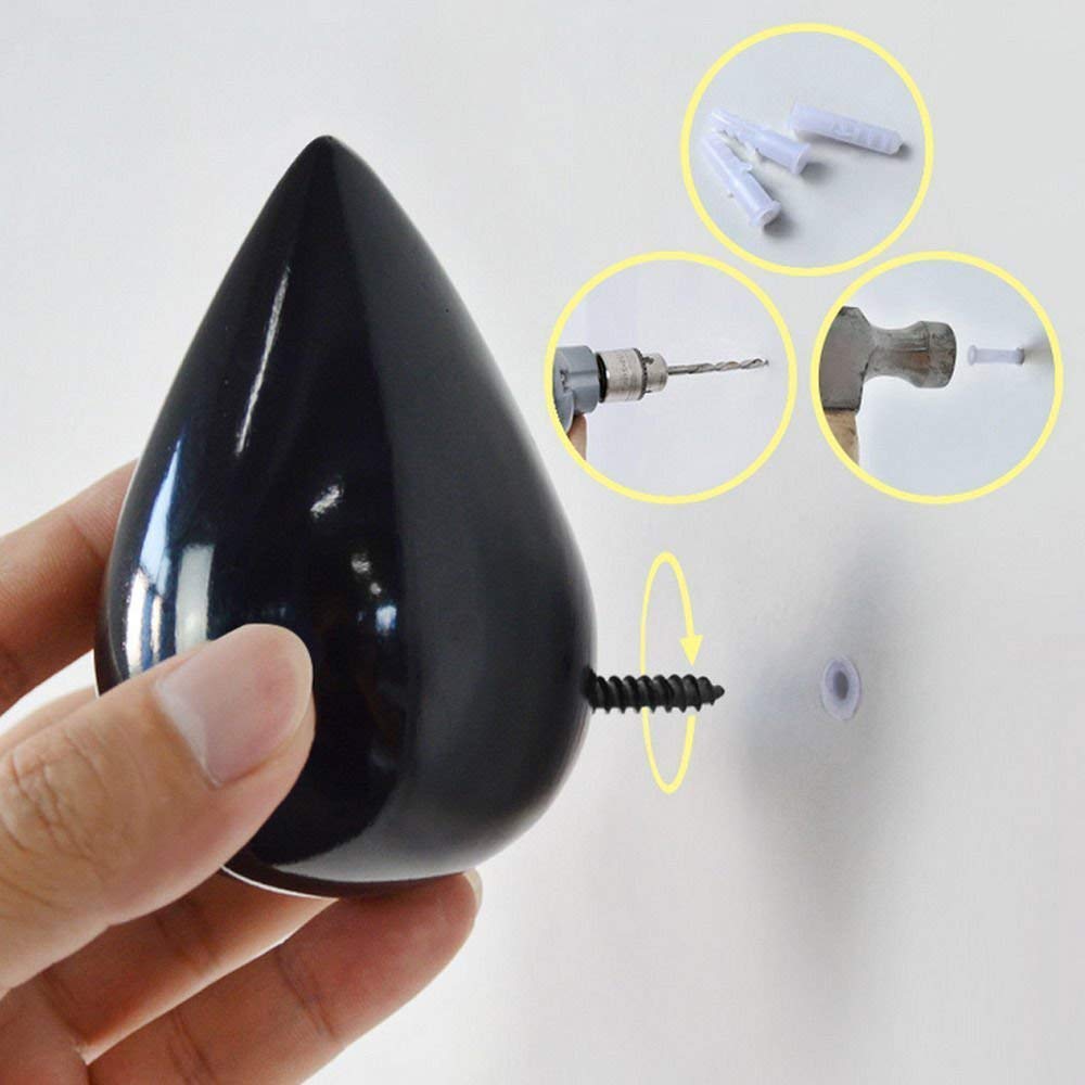 4 Pack Black Water Drop Shaped Wall Hooks - Heavy Duty Bathroom Towel Hangers for Hanging Robes, Coats & Clothes - Perfect for Bathroom, Bedroom & Entryway Organization