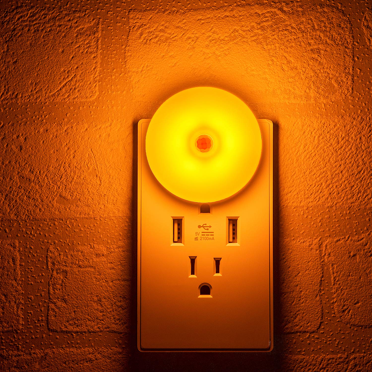Amber LED Motion Sensor Night Lights - 2 Pack, Energy Efficient Plug-in Wall Nightlight with Movement Detector for Bathroom, Bedroom, Kitchen, Hallway & Stairway | Soft Glow for Safe Navigation at Night