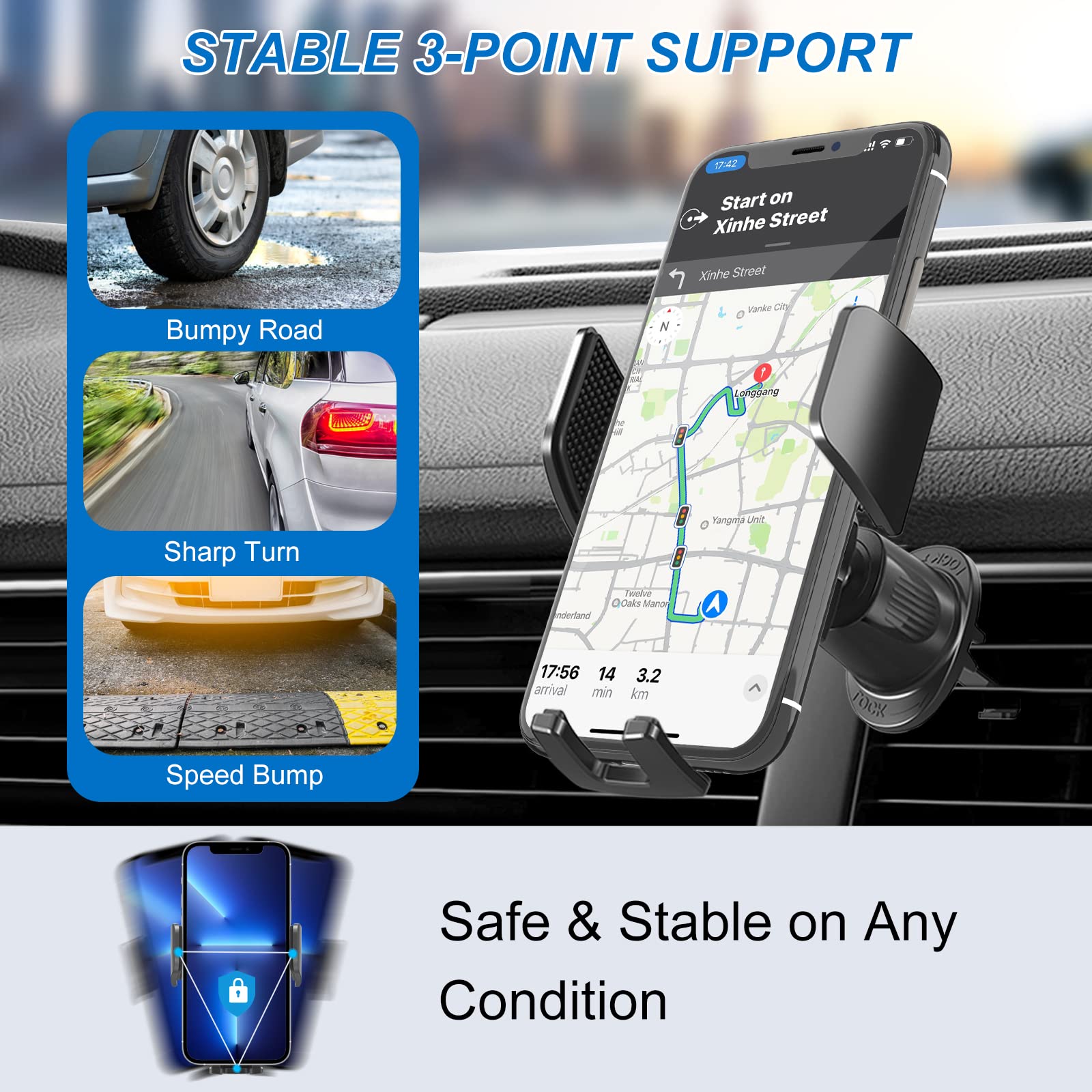 Premium Metal Hook Car Vent Phone Mount - Ultra Stable Air Vent Clip Holder for iPhone 15 14 13 12 Pro Max/Samsung/Google Pixel - Thick Case Compatible Car Cradle for Safe Driving & Hands-Free Navigation