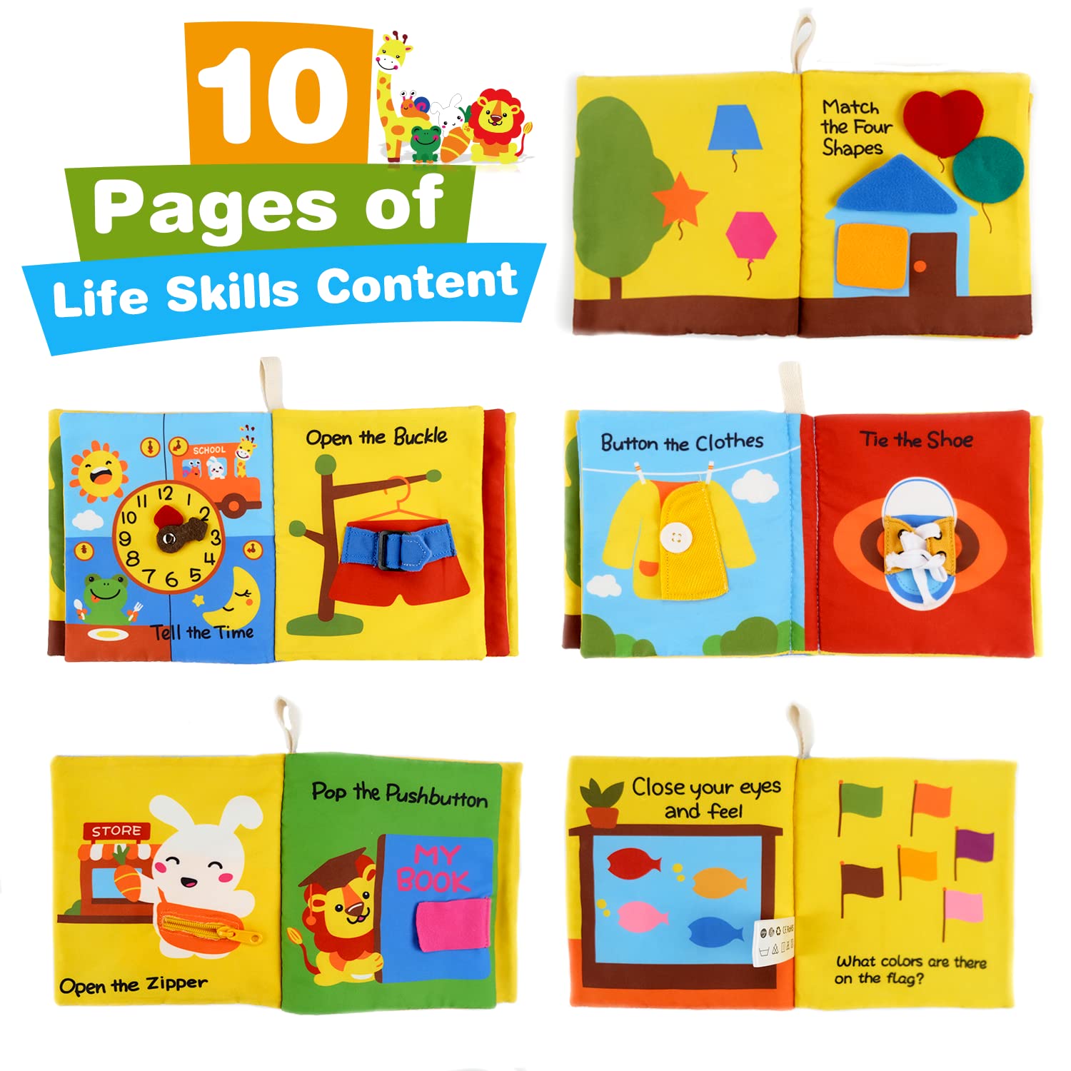 Richgv Montessori Baby Books & Toys for 6-12 Months - First Story Busy Book with 10 Pages, Early Learning Activities for 1-2 Year Old Boys & Girls - Perfect for Travel, Preschool Education & Sensory Development