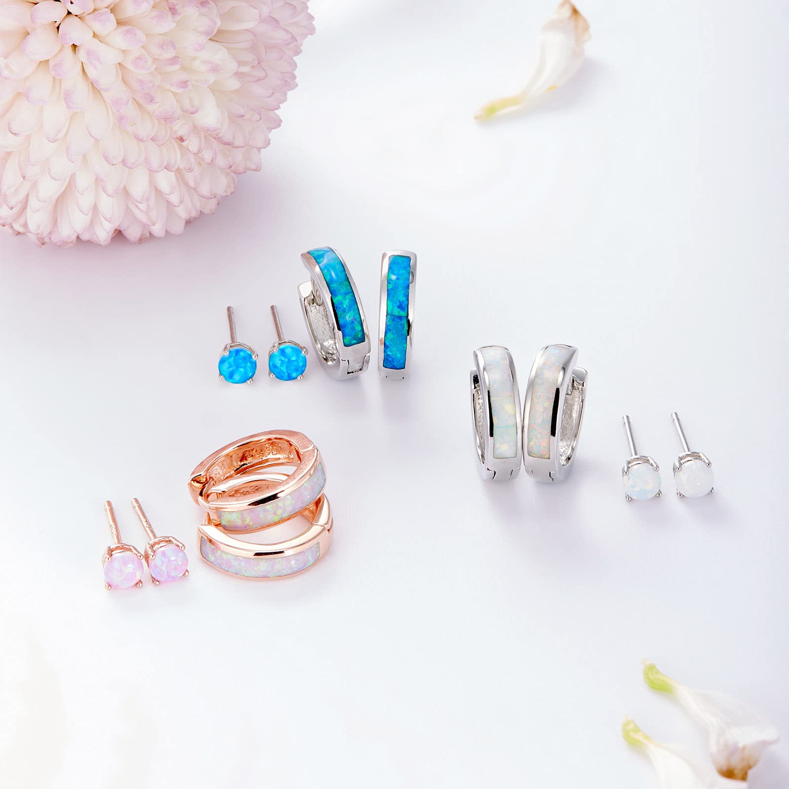 Hypoallergenic 14K Gold Plated Opal Stud Huggie Hoop Earrings for Women - Sensitive Ear Friendly Small Hoops for Everyday Wear, Gift Giving & Special Occasions