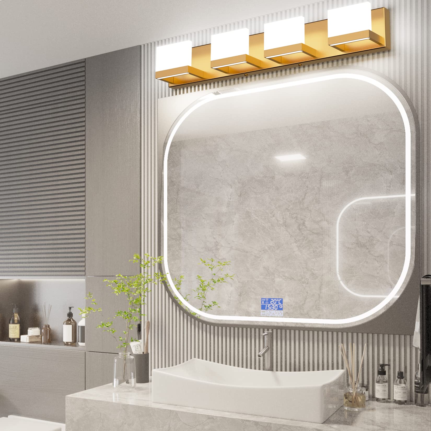Tipace Modern LED Bathroom Vanity Lights - 4-Light Gold Wall Fixture with Up & Down Lighting, 6000K Daylight White - Perfect for Bathroom Makeup Mirror & Dressing Area Illumination