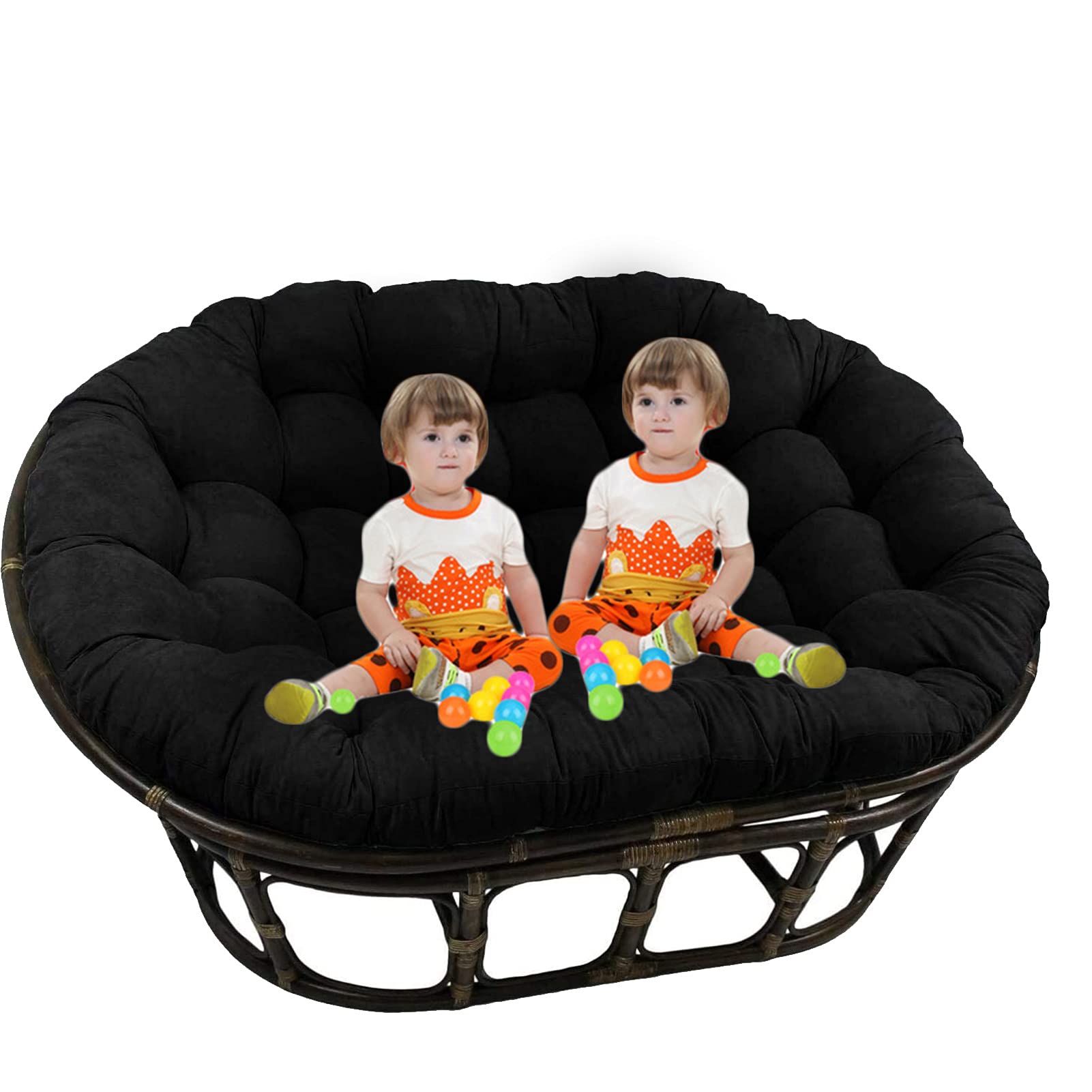 Premium Double Papasan Chair Cushion - Thick Hanging Swing Seat Pad for Garden, Patio & Indoor Use - Durable Black Outdoor Furniture Cushion 65