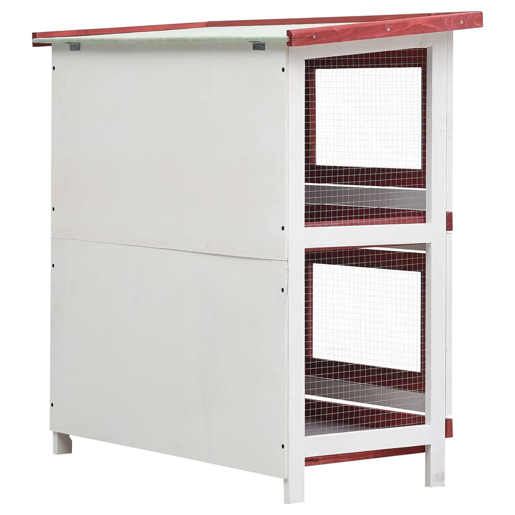 Premium Outdoor Rabbit Hutch with 4 Doors - Durable Red Wooden Cage for Small Pets - Perfect for Backyard, Garden, or Patio Use