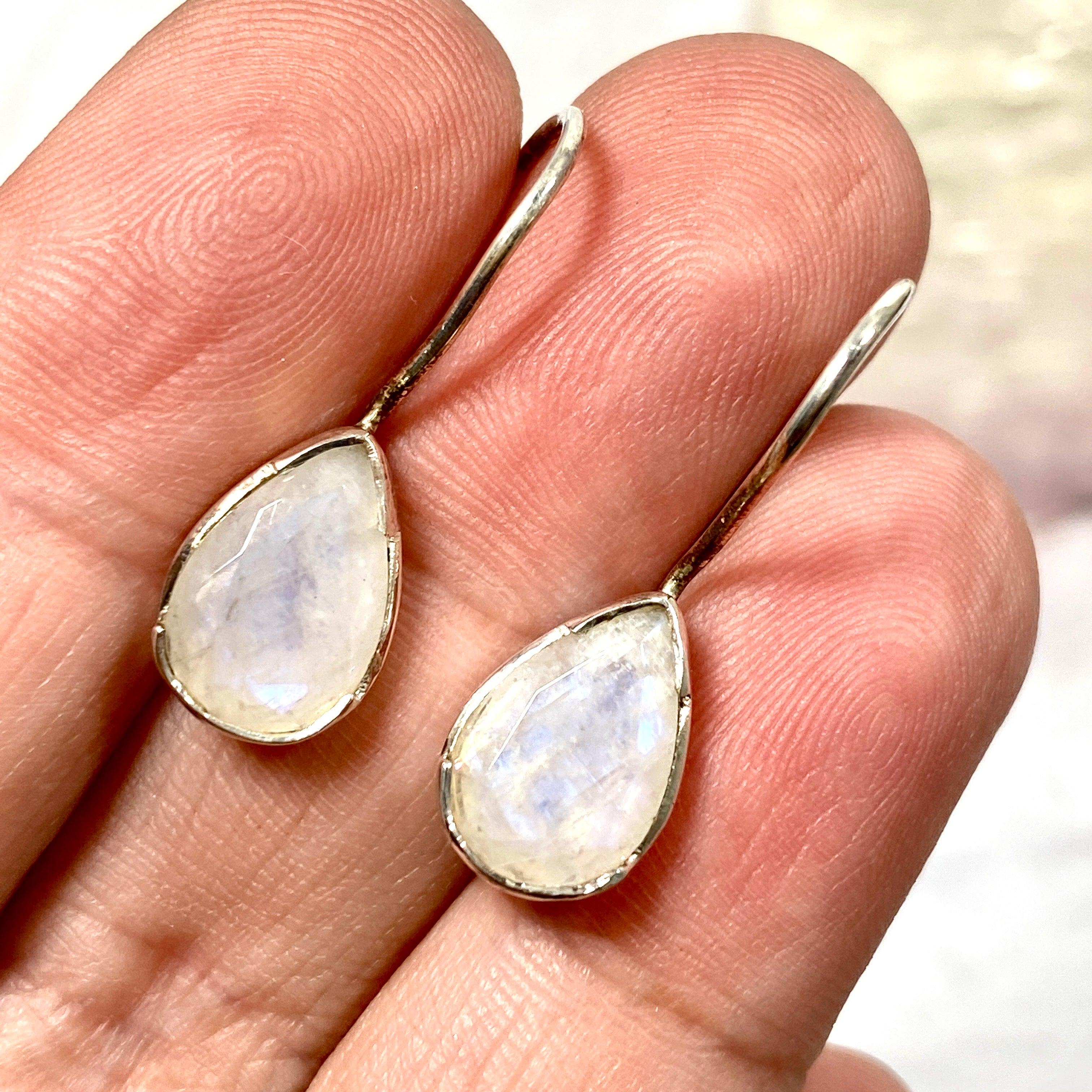 Moonstone Faceted Teardrop Earrings KEGJ888 - Elegant Dangle Jewelry for Women, Perfect for Weddings, Parties & Special Occasions