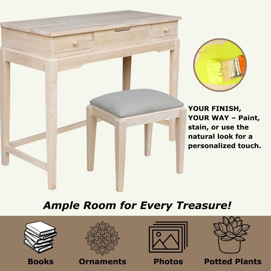 IC International Concepts Unfinished Vanity Table with Bench, 40.2