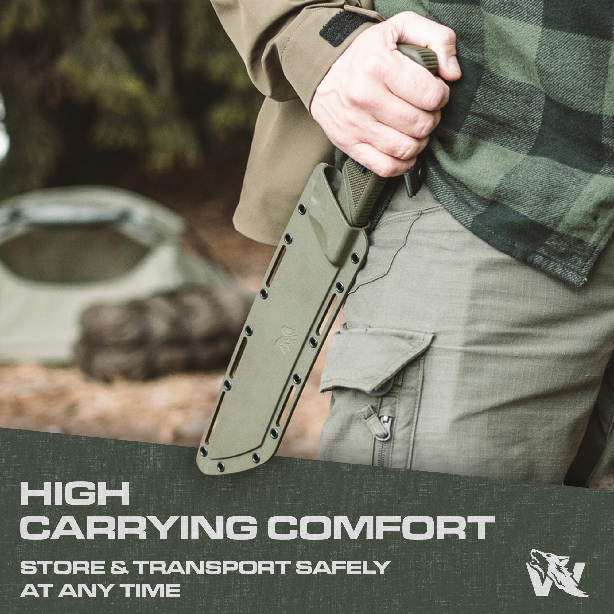 D2 Steel Survival Machete with Sheath - Full Tang Tactical Knife for Bushcraft, Yard Work & Tree Cutting | Heavy Duty Outdoor Camping, Hunting & Survival Tool