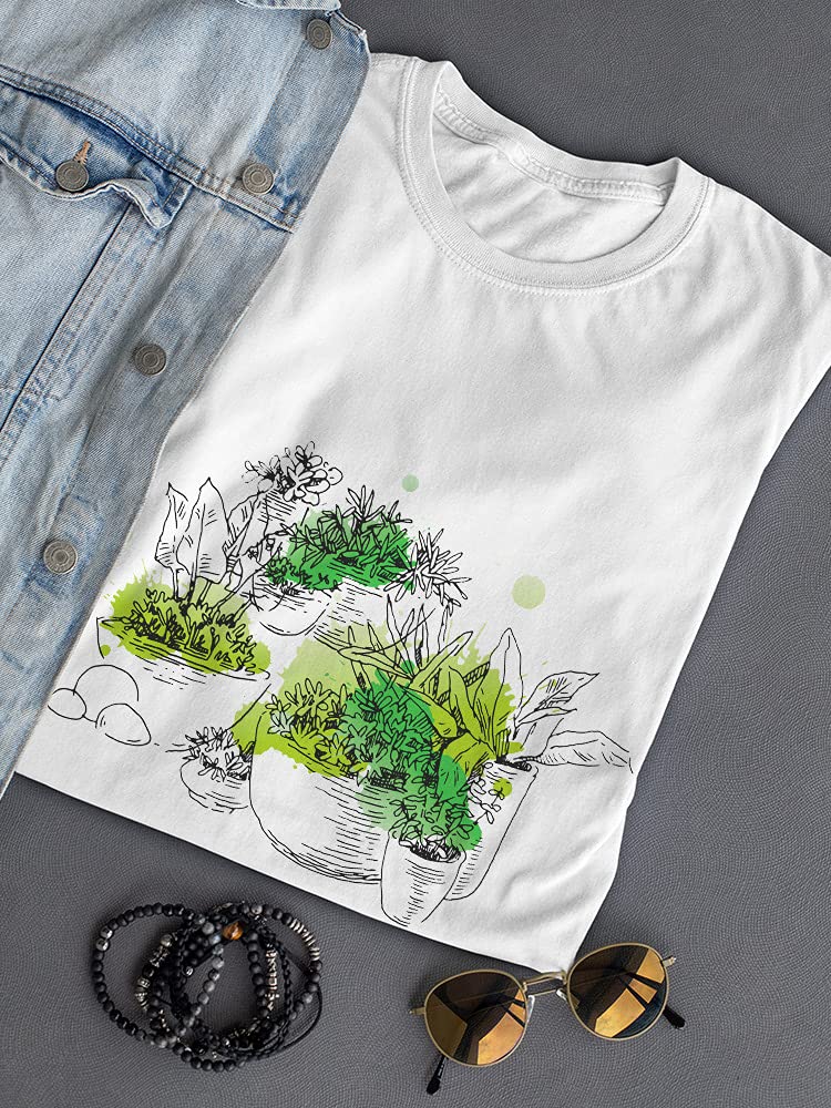 Women's Garden Plants in Pots Graphic Tee - Casual Summer T-Shirt for Gardening, Outdoor Activities & Relaxation