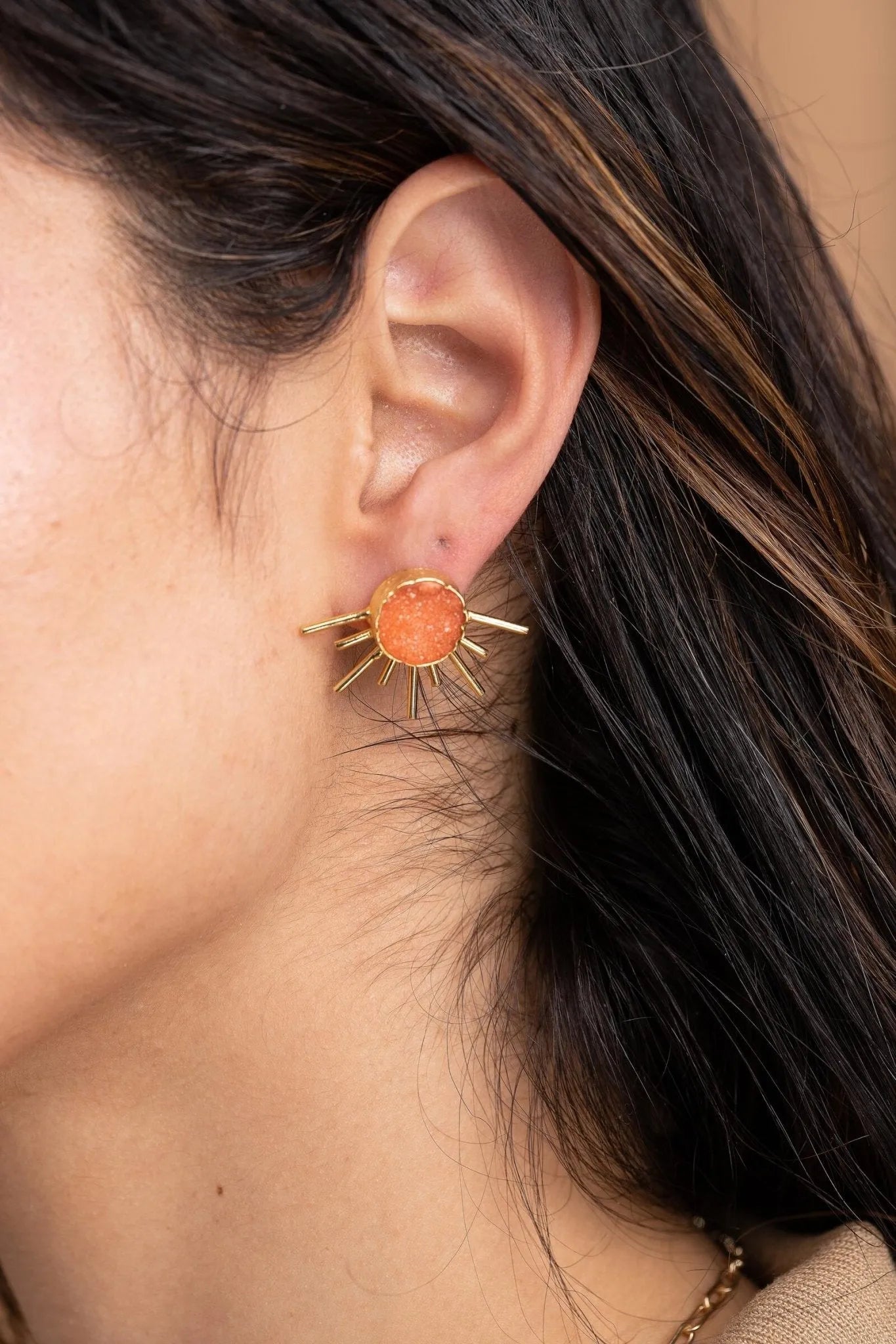 Sun Stud Druzy Earrings – Sparkling Natural Stone Jewelry for Women, Dainty & Elegant Earrings for Everyday Wear, Perfect for Office, Party & Special Occasions