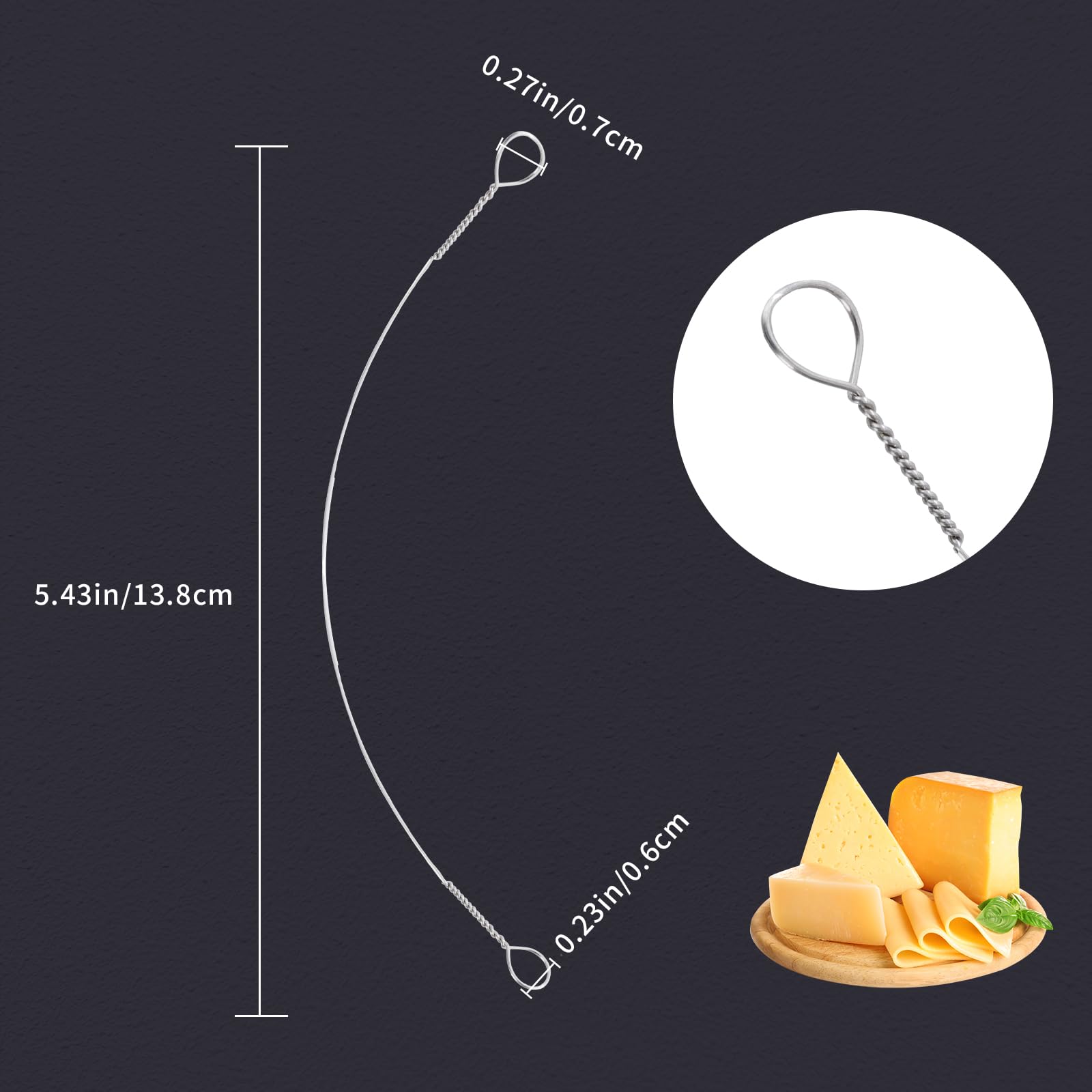 4-Piece Stainless Steel Cheese Slicer Wire Replacement Set for Marble Cheese Boards - Perfect for Cutting Hard Cheeses, Soft Cheeses & Butter - Ideal for Home Kitchens, Delis & Cheese Platter Preparation