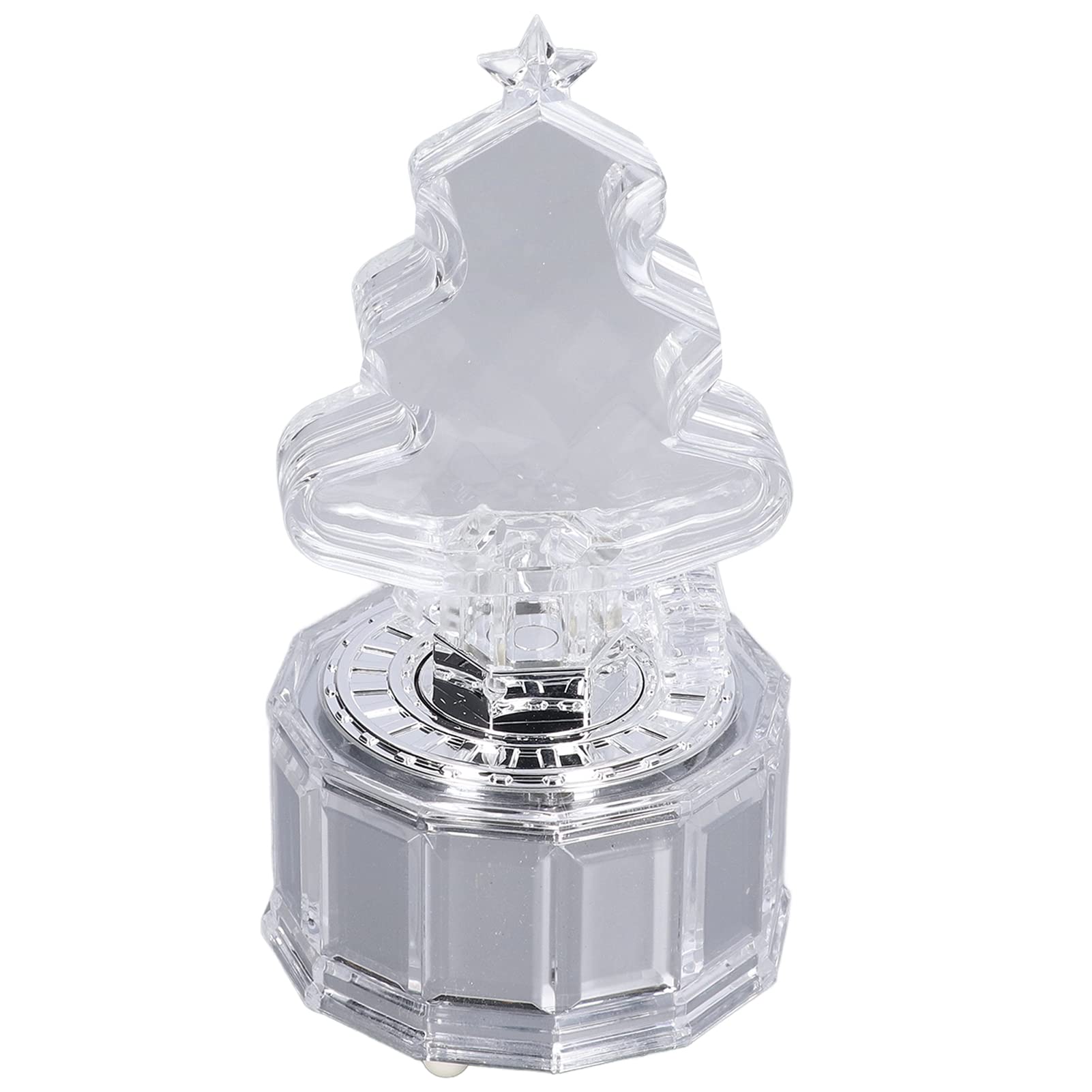 Acrylic Clear Hand Crank Music Box with Christmas Tree Design - Crystal Texture Musical Gift Box for Holiday Decor, Wedding Favors & Home Decoration