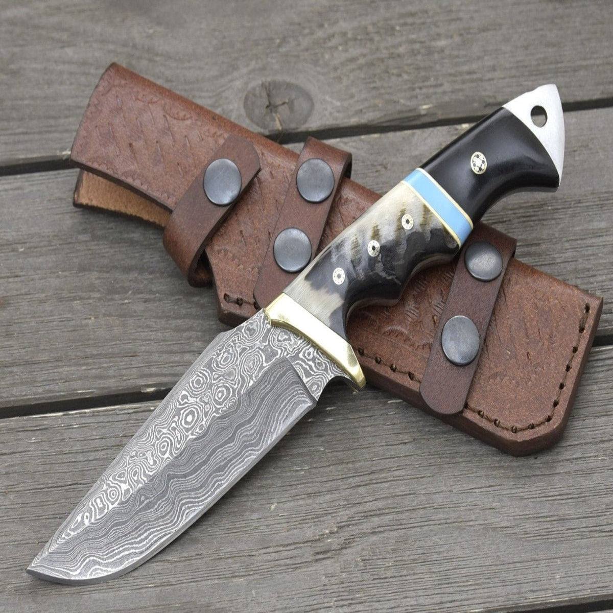 Premium Reaver Hunting Knife with Genuine Ram Horn & Turquoise Handle - Durable Outdoor Survival Knife for Camping, Hunting, Bushcraft & Wilderness Adventures