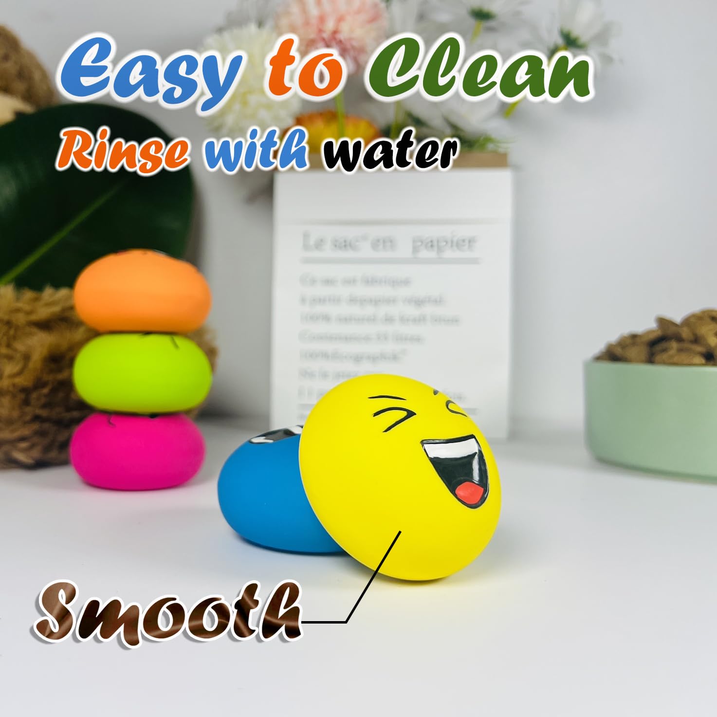 **6PCS Small Squeaky Dog Toys for Small Breeds - Soft Latex Puppy Chew Toys with Smile Face, Flat Squeaky Balls for Teething & Playtime - Perfect for Indoor & Outdoor Fun**