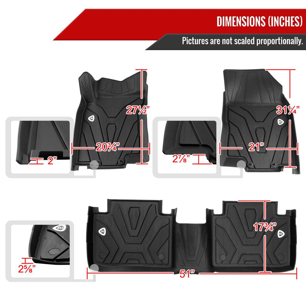 2014-2020 Nissan Rogue All-Weather TPE Floor Mats - 3-Piece Set, Black Car Floor Liners for Ultimate Protection | Perfect for Winter, Rain & Muddy Conditions