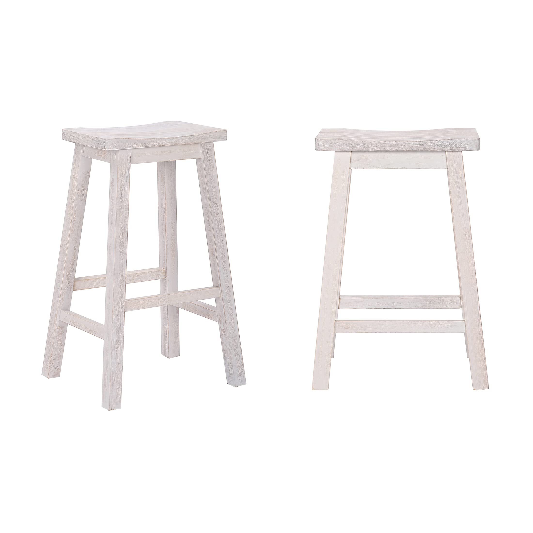 WestinTrends Reed 29 Inch Solid Wood Bar Stools Set of 2 - Antique White Kitchen Counter Height Stools for Dining Room, Bar, or Breakfast Nook