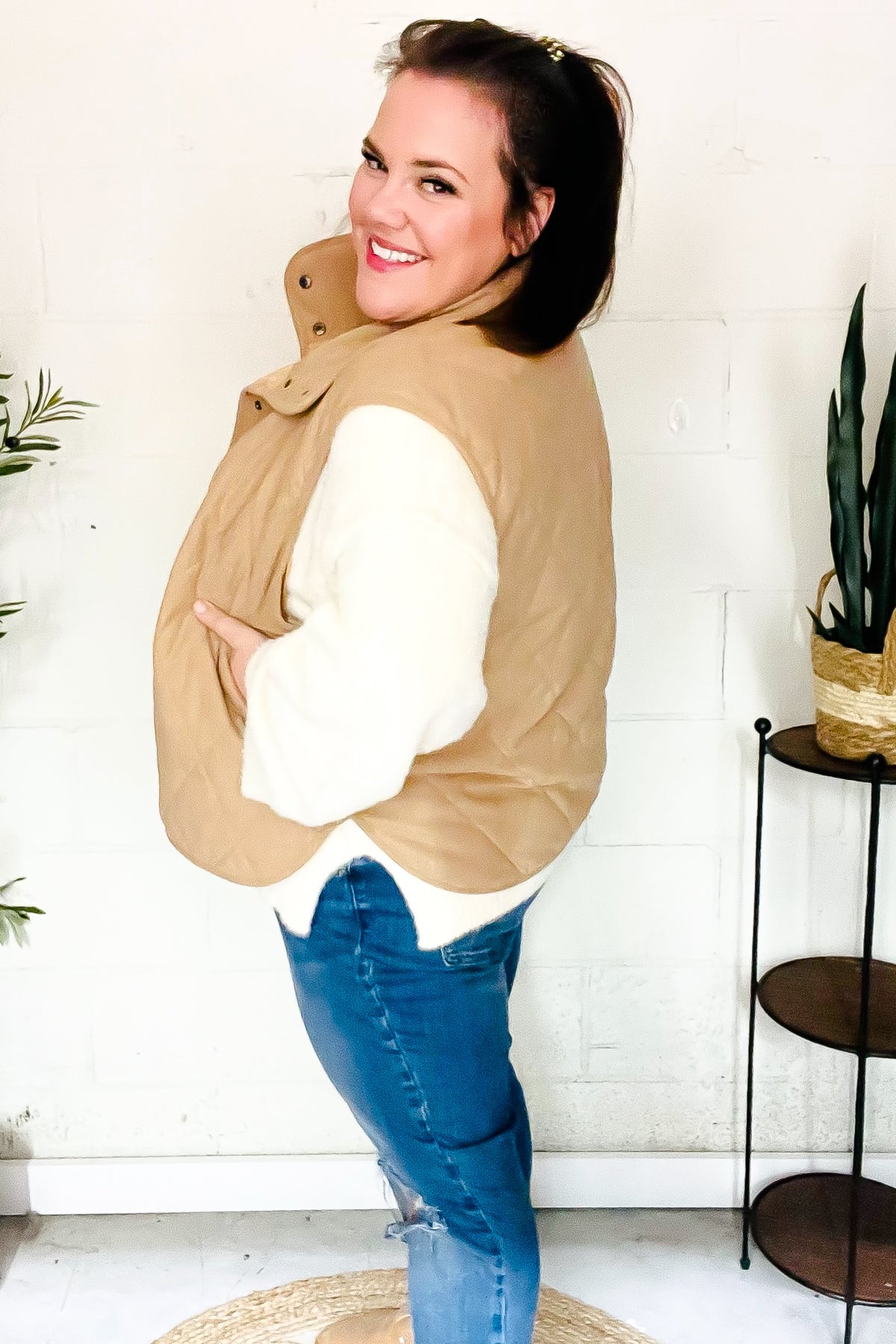 Stylish Taupe Corduroy Snap Button Quilted Vest for Women | Fall Fashion Outerwear | Perfect for Layering, Casual Outfits & Autumn Adventures