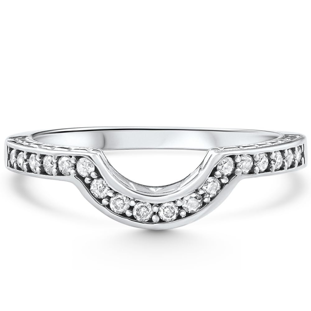 1/4 Carat Notched Wedding Ring Enhancer - Vintage Style Curved Bridal Band for Engagement & Anniversary Gifts - Perfect for Stacking Rings & Special Occasions