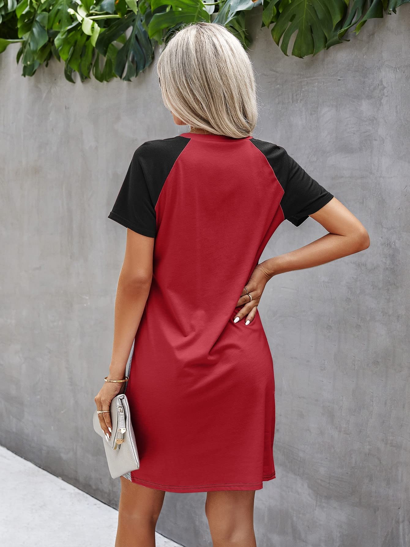 Women's Summer Short Sleeve Colorblock Raglan Tee Dress - Beach Midi Dress in Multicolor (Size L) | Perfect for Vacation, Casual Outings & Summer Parties