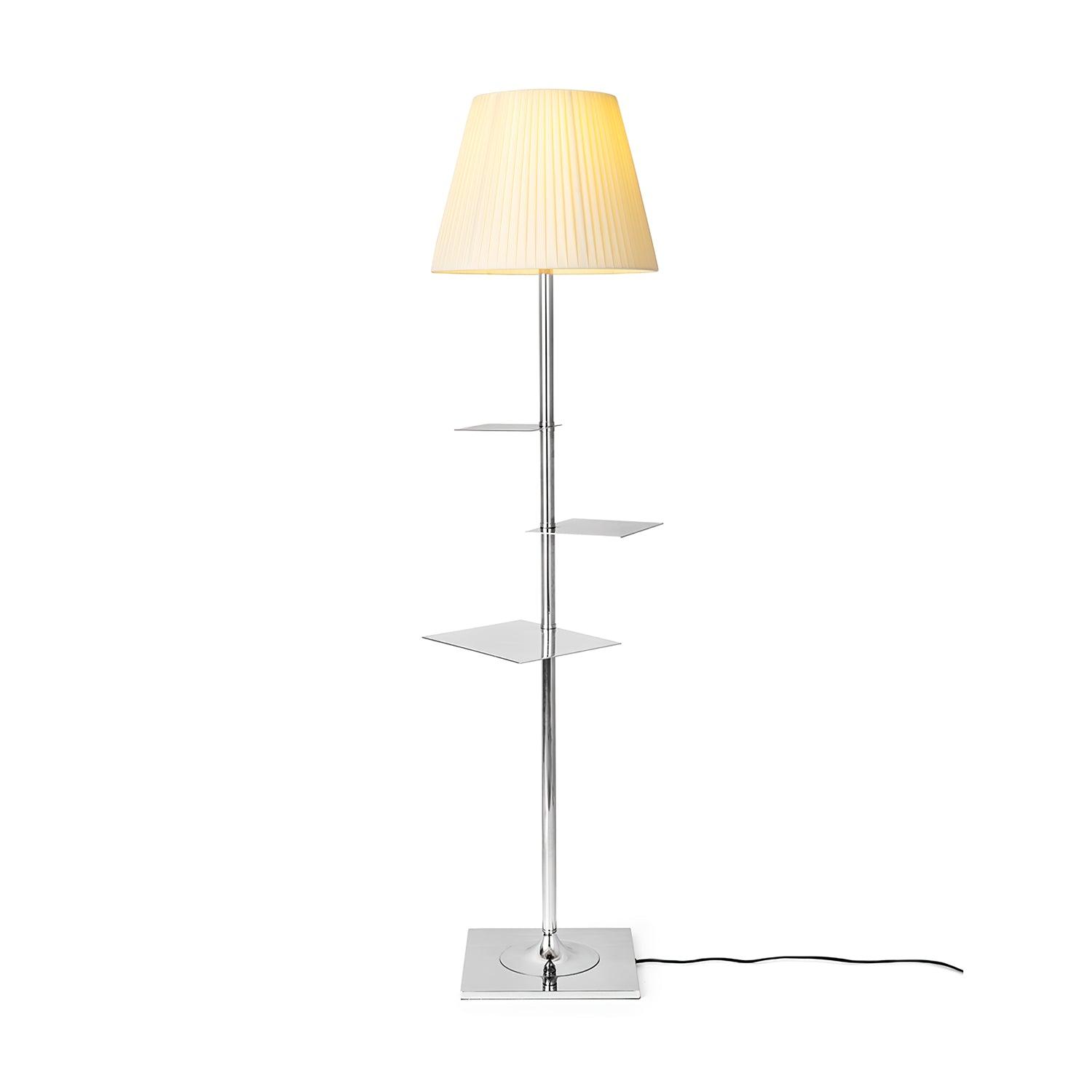 Chrome Prism Side Table Floor Lamp - Modern Home Decor for Living Room, Bedroom & Office - Adjustable Brightness LED Light with USB Port