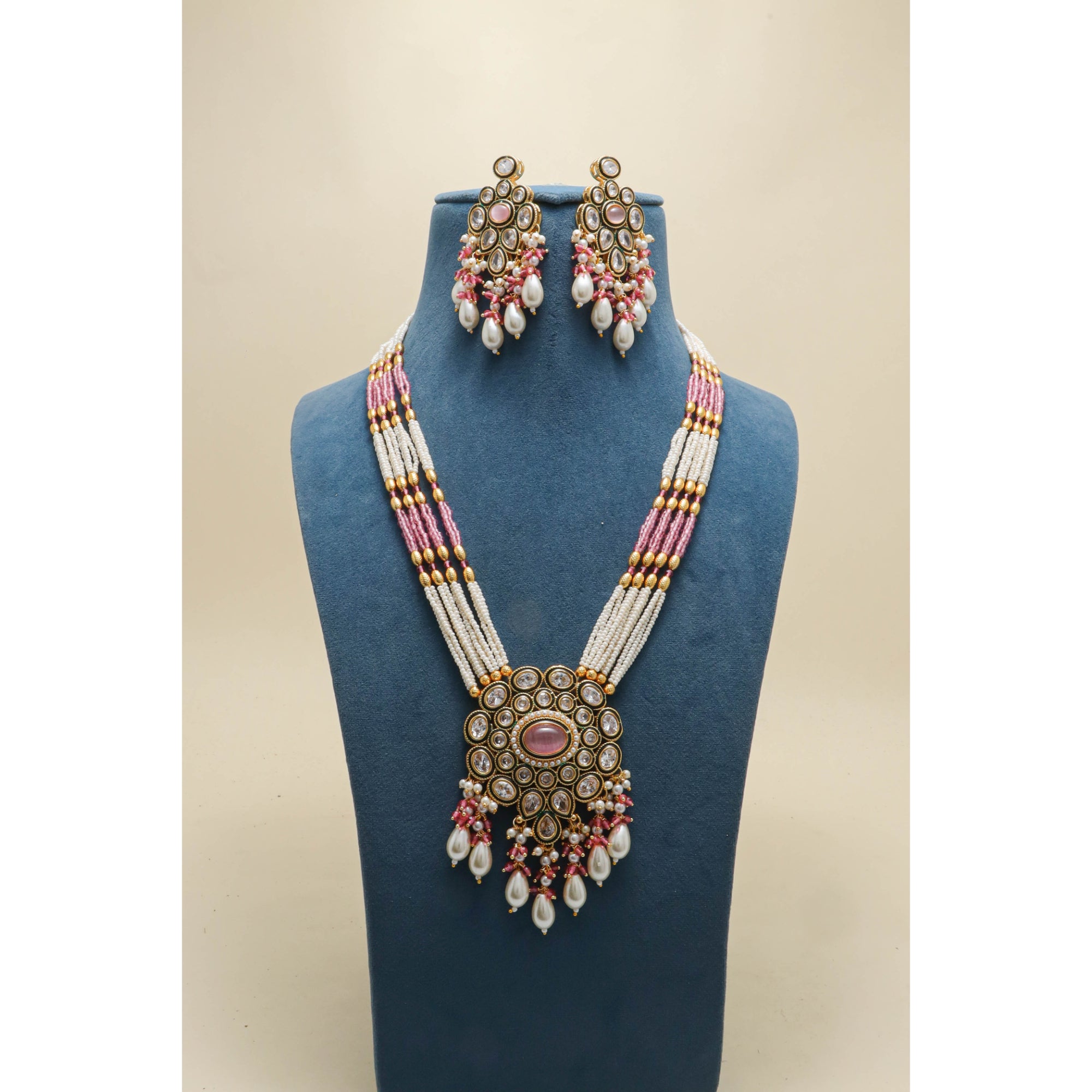 ADITI KUNDAN MALA Full Set - Traditional Indian Kundan Necklace Set for Women - Perfect for Weddings, Parties & Festive Occasions