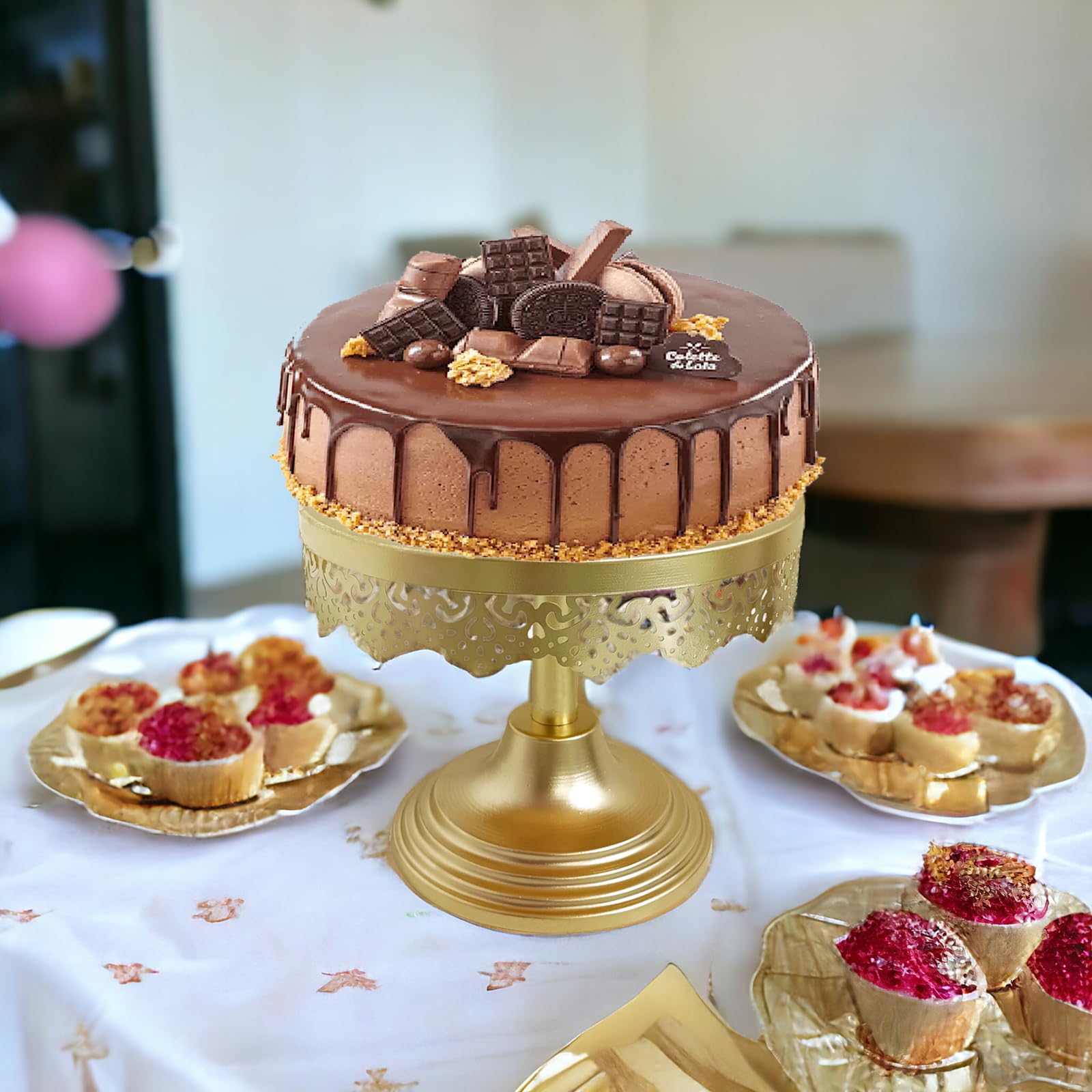 Extreme Karigari Gold Round Cake Stand | 10-Inch Iron & Metal Cake Stand for Weddings, Birthdays, and Dessert Displays | Durable Decorative Serving Tray for Parties