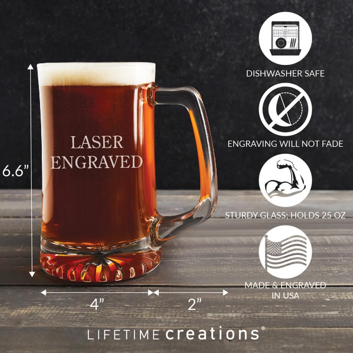 Personalized Engraved Beer Mug 25 oz - Custom Name & Monogram Beer Stein for Men, Dishwasher Safe - Perfect Groomsmen Gift, Bachelor Party, Beer Lover Present & Home Bar Decor
