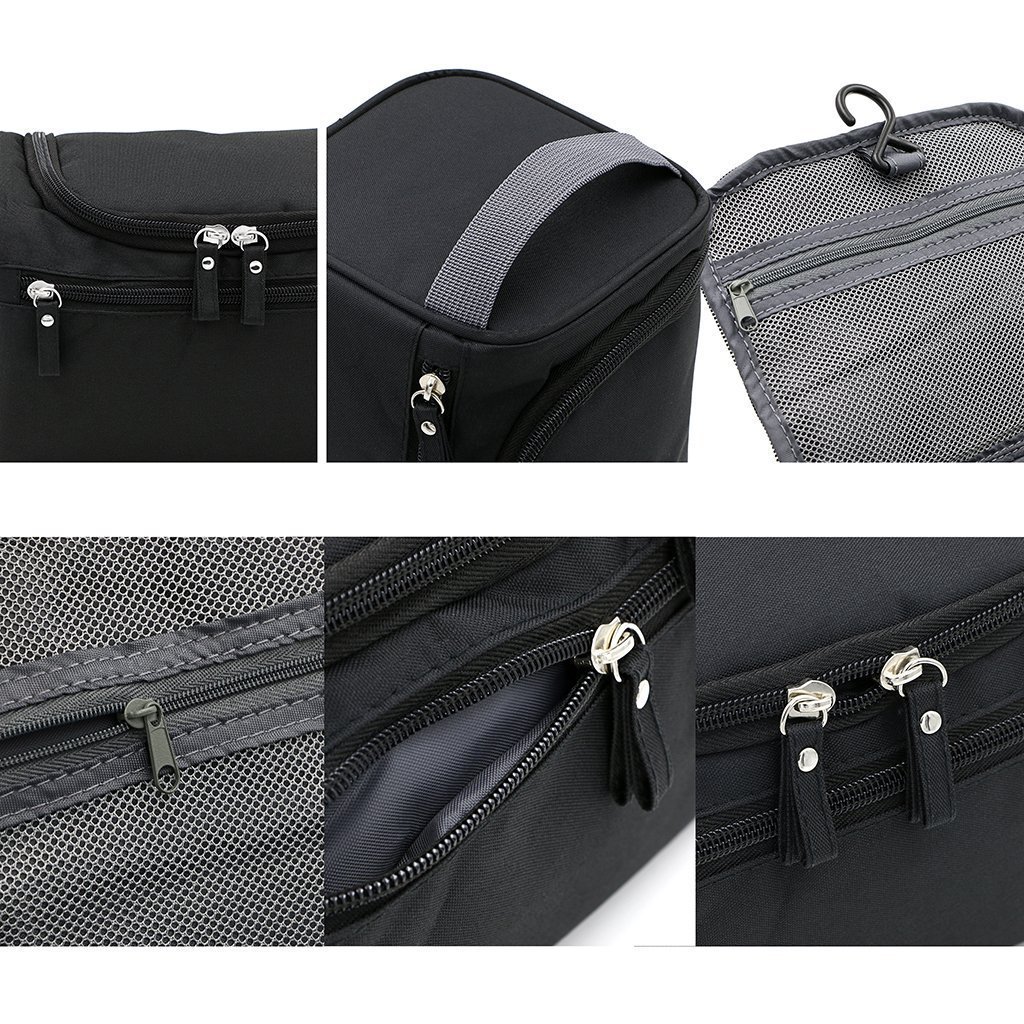RURIBOSY Black Makeup Organizer Travel Case with Hook - Portable Cosmetic Storage Bag for Women, Grooming Kit, 2-Piece Set - Perfect for Travel, Home, and Salon Use