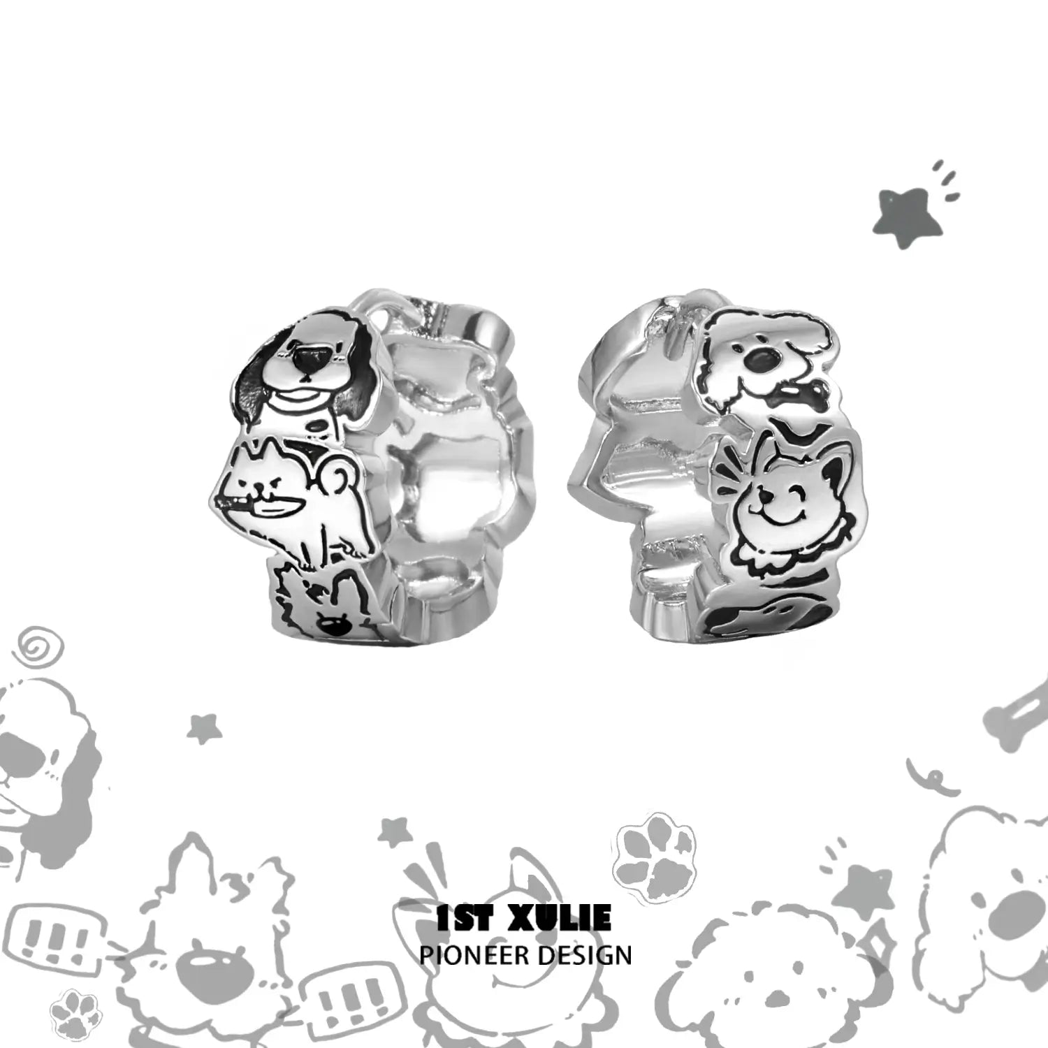 18K Platinum Plated Graffiti Puppy Earrings - Cute Dog Jewelry for Women, Trendy Gift for Girlfriend - Perfect for Parties, Date Nights & Casual Wear