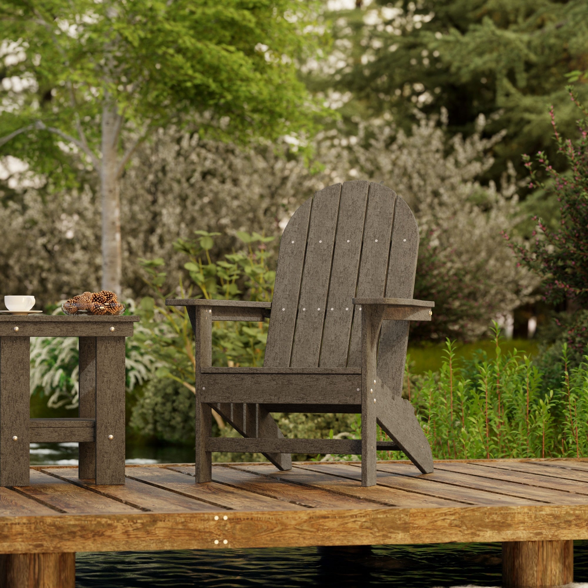 Freedom 3-Piece Traditional Adirondack Chair Set with Side Table - Outdoor Patio Furniture for Garden, Deck, Poolside & Backyard Relaxation