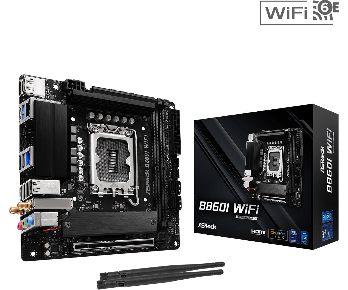 ASRock B860I WiFi Mini ITX Motherboard - Intel B860 Chipset, LGA 1851 (Socket V1) - Compact Gaming & Home Theater PC Builds for Small Spaces