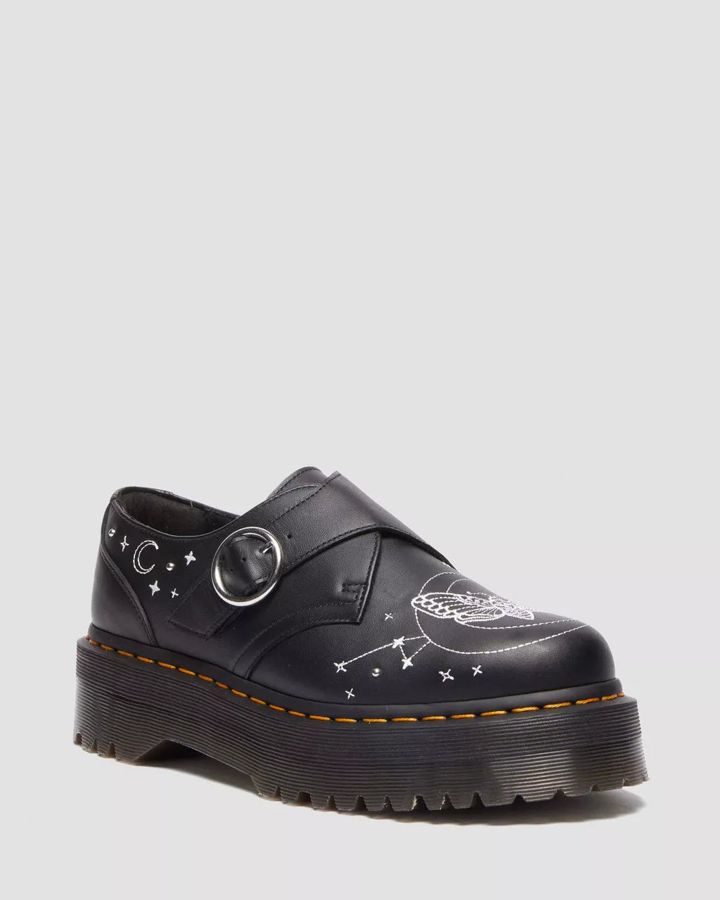 Celestial Moth Leather Platform Shoes for Women - Gothic Chunky Heel Boots for Punk Fashion & Night Out Clubbing
