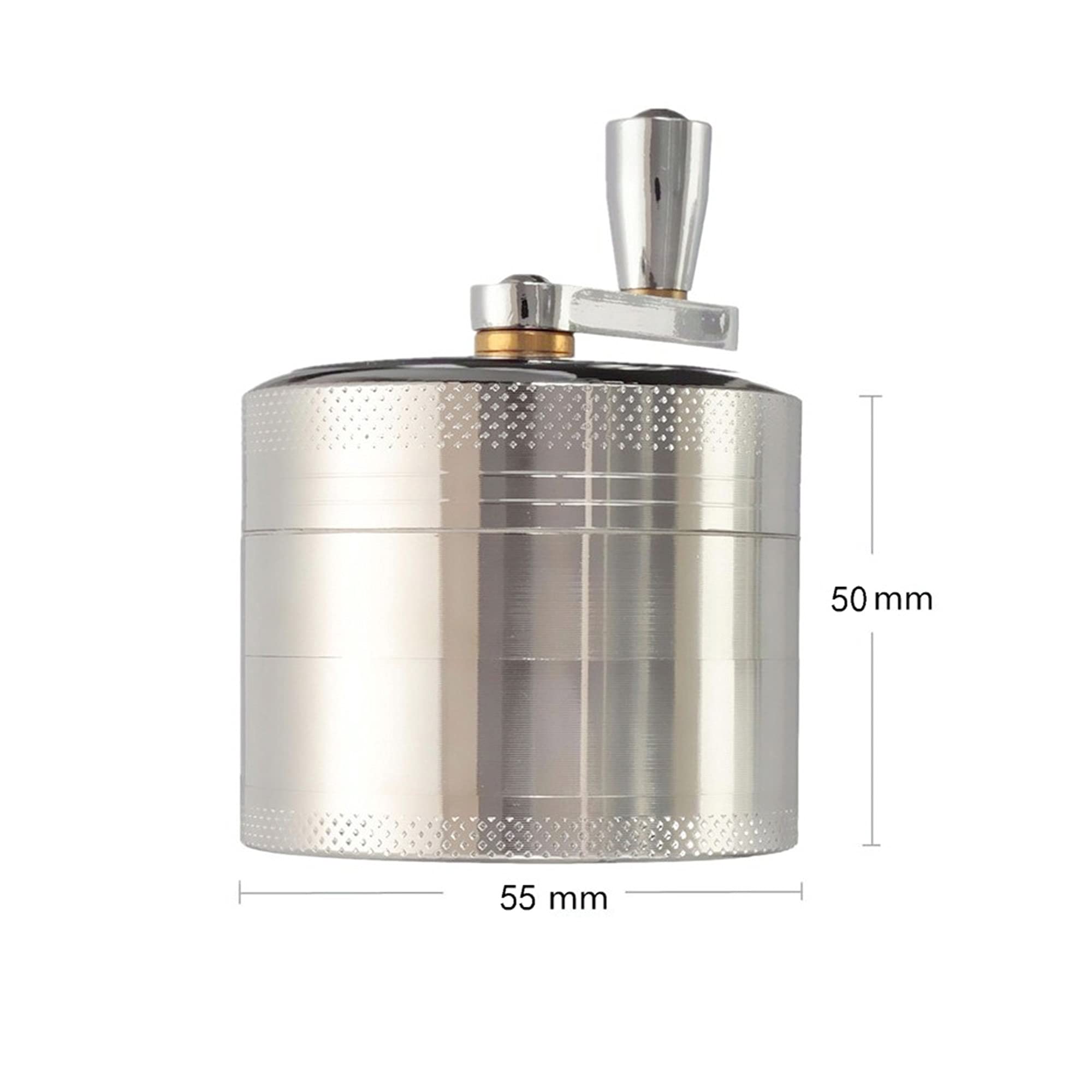 Premium 4-Layer Zinc Alloy Herb Grinder with Pollen Scraper & Hand Crank - 55mm Spice Crusher for Dried Herbs, Tobacco & Tea - Compact Manual Muller for Home Kitchen, Camping & Travel (Silver)