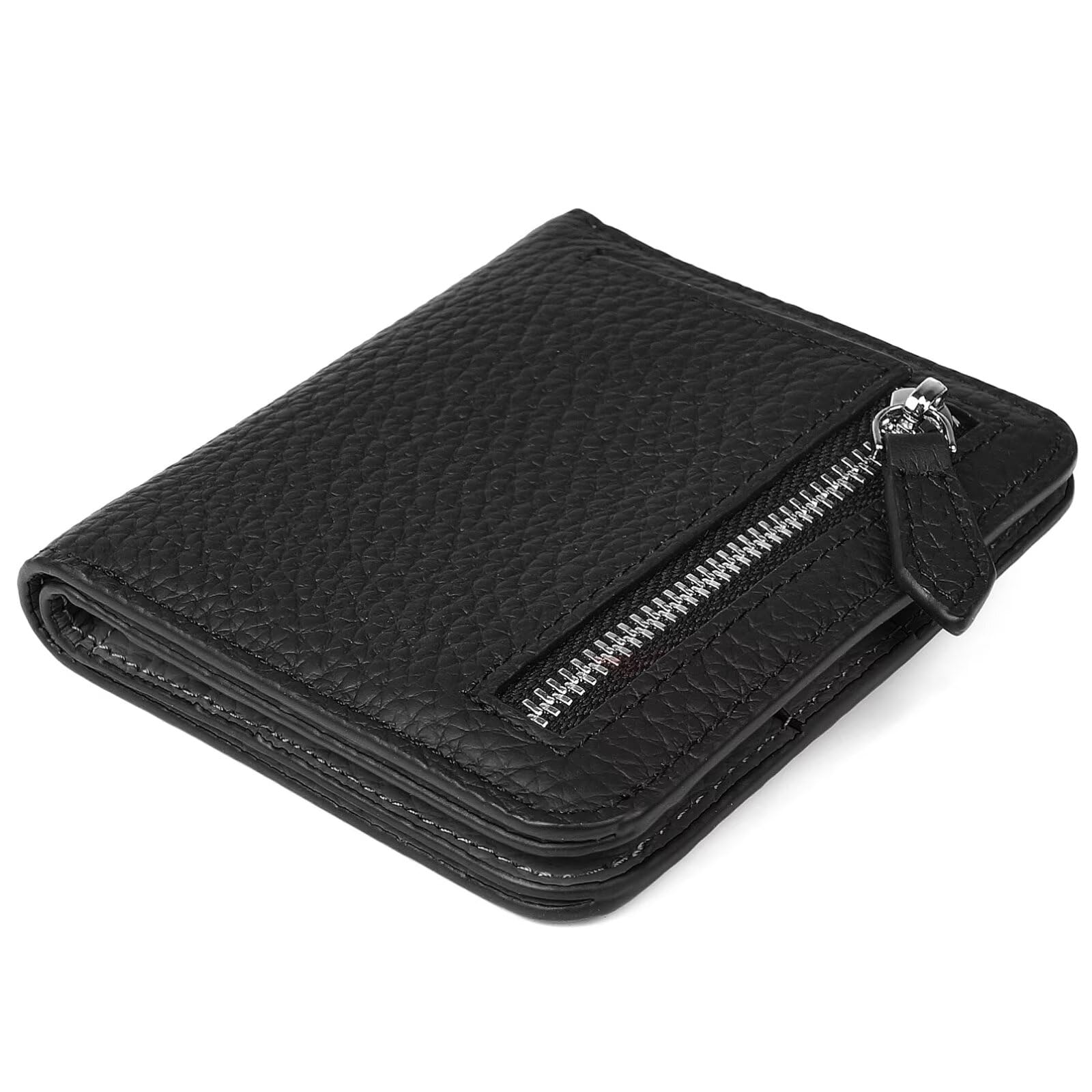 GADIEMKENSD Genuine Leather RFID Blocking Bifold Wallet - Ultra Slim Minimalist Credit Card Holder with Zipper & Coin Pocket - Perfect for Everyday Carry, Travel, and Business (Black)