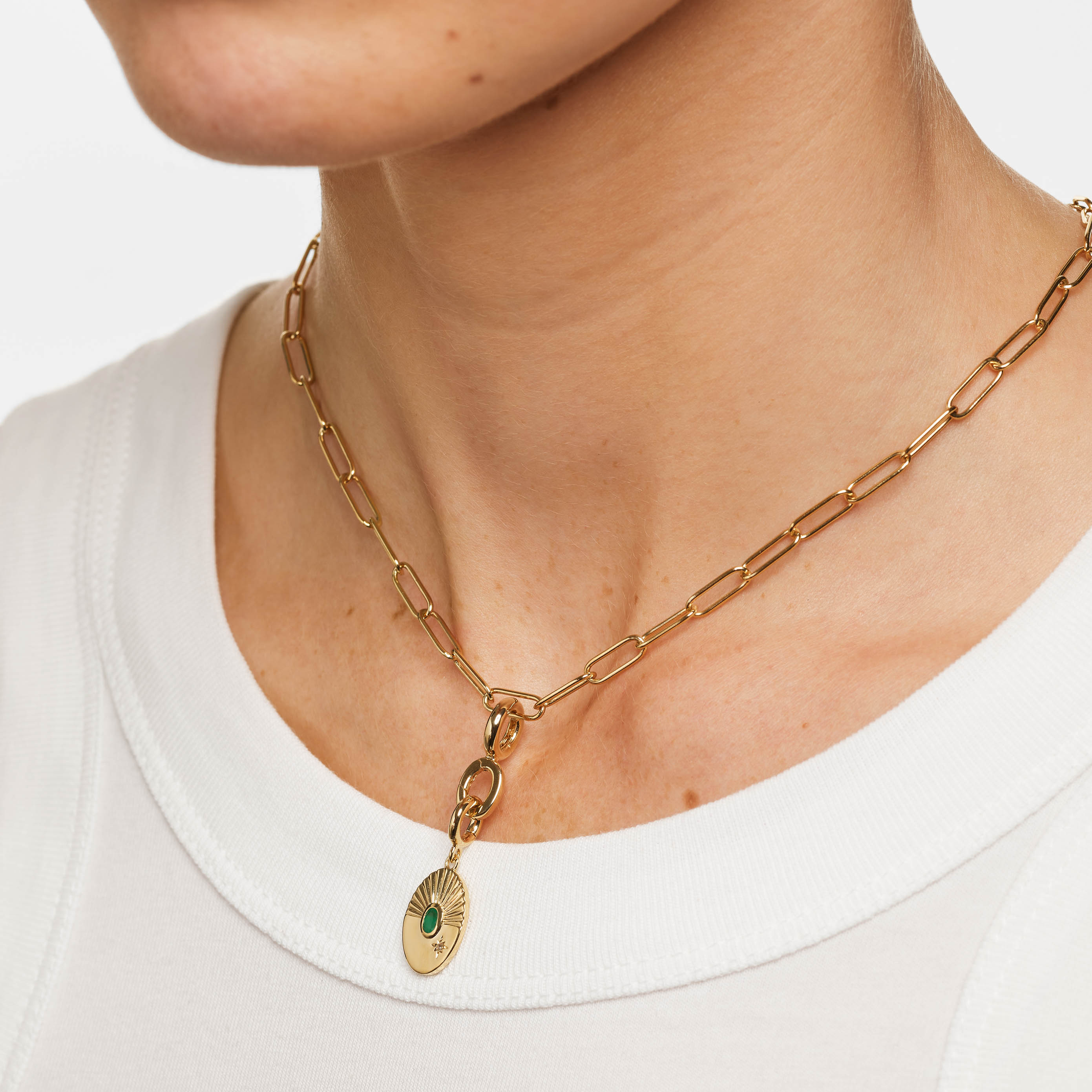 Emerald Green Sunray Oval Pendant Necklace in 14K Gold - Elegant Jewelry Gift for Women, Perfect for Weddings, Anniversaries & Special Occasions