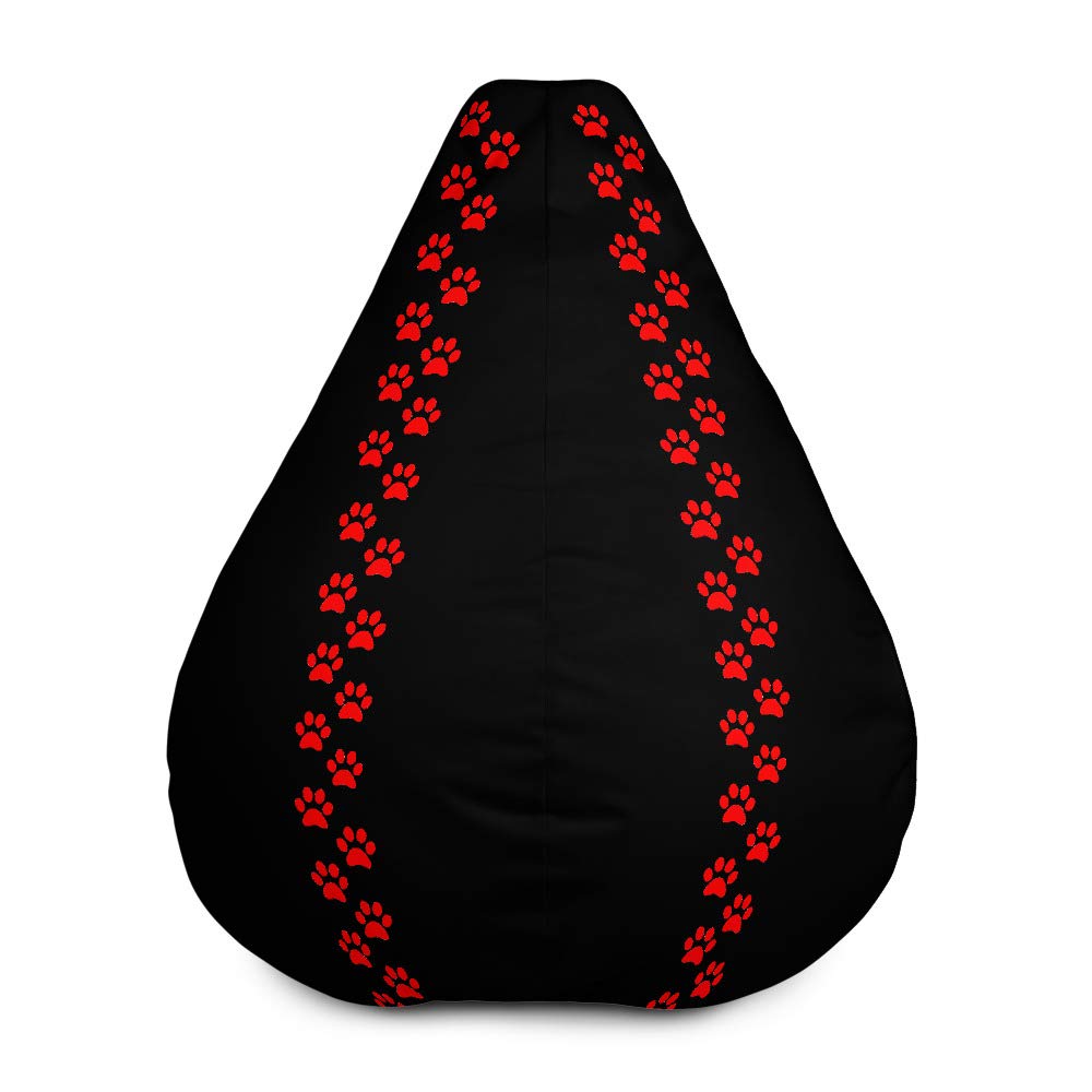 Red Paw Print Bean Bag Chair - Large Comfortable Dog & Cat Lover Gift for Gamers & Pet Owners - Perfect for Gaming Rooms, Bedrooms & Living Spaces