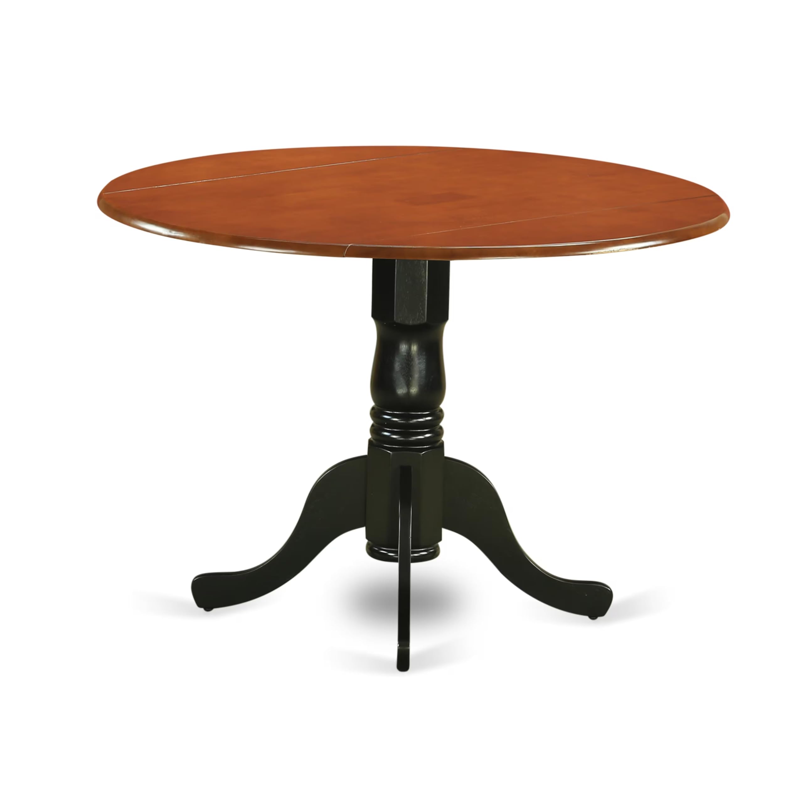 Modern 3-Piece Round Dining Table Set with Drop Leaf & 2 Faux Leather Chairs - 42x42 Inch Black & Cherry Wood - Perfect for Small Kitchens, Breakfast Nooks & Compact Dining Spaces