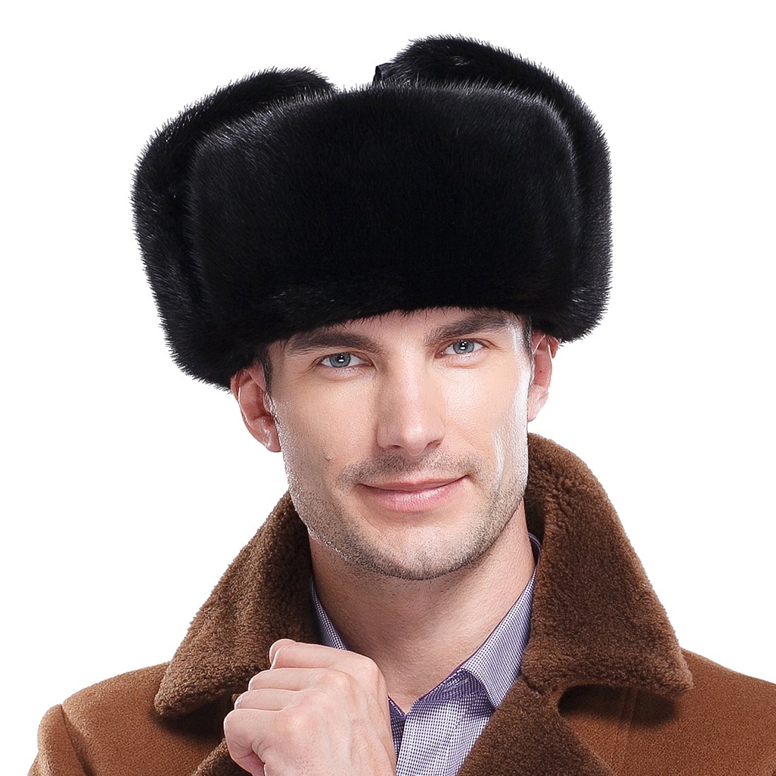 Premium Men's Mink Fur & Leather Russian Ushanka Hat - Winter Cossack Style Trapper Hat for Extreme Cold Weather - Perfect for Snowboarding, Skiing, and Outdoor Winter Adventures