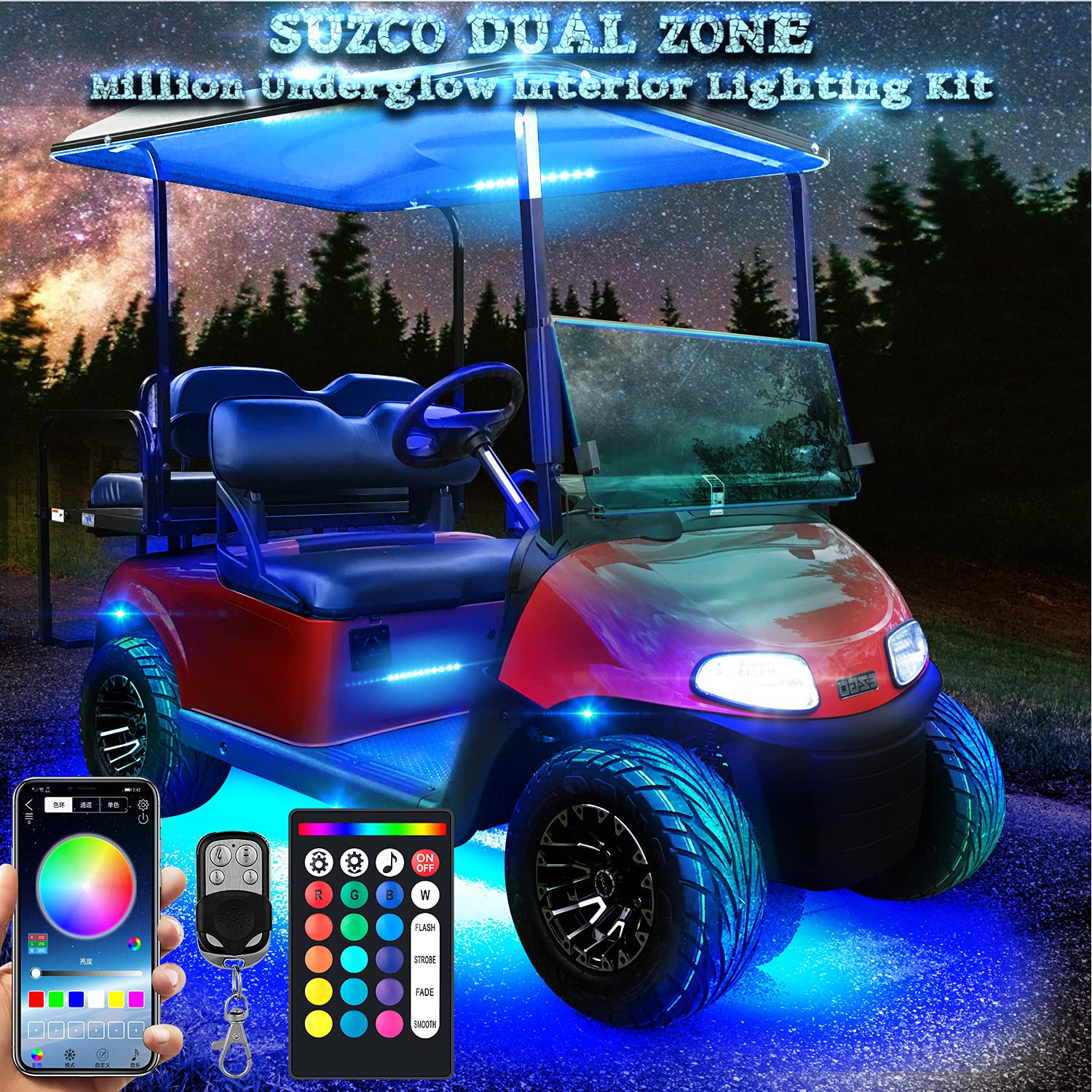 8Pods RGB LED Rock Underglow Underbody Wheel Light Kit with APP/RF/IR Control - Dual-Zone Interior Lighting, Music Sync, Waterproof 12V for Cars, Trucks, SUVs & ATVs - Perfect for Off-Roading, Car Shows & Night Cruising