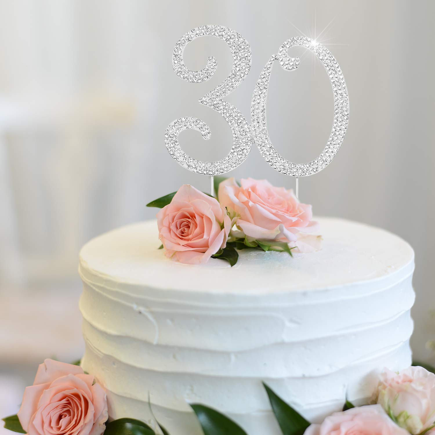 Sparkling Crystal Rhinestone 30th Birthday Cake Topper - Elegant Silver Keepsake for 30th Anniversary Party Decorations | Perfect for Wedding, Anniversary, and Birthday Celebrations