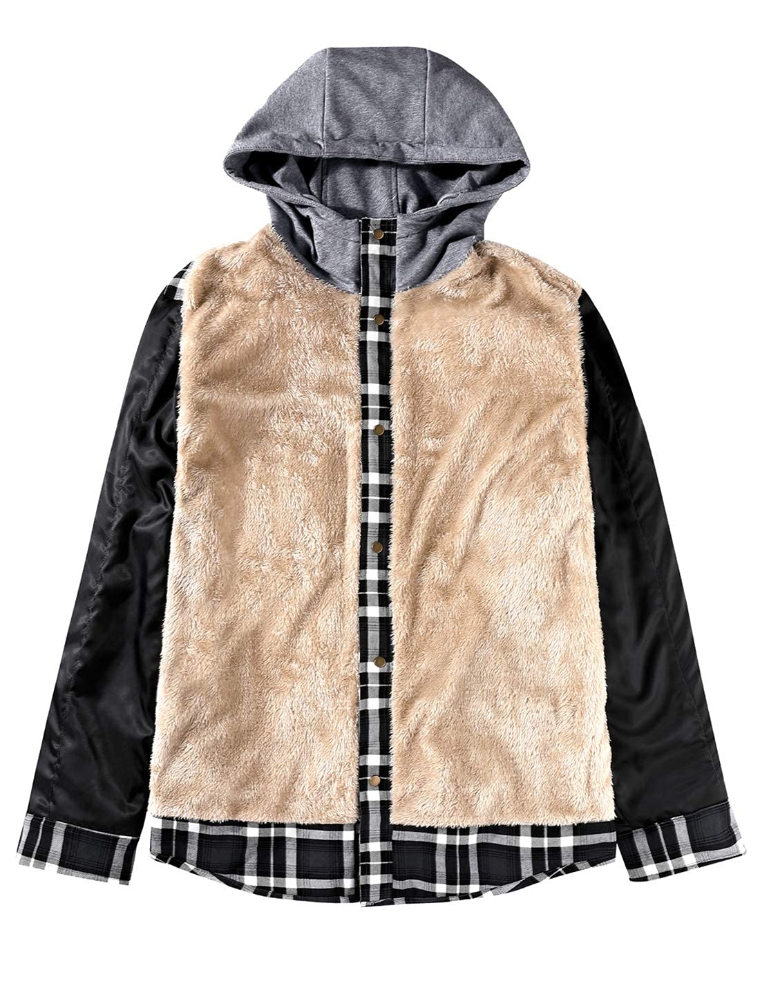 PEHMEA Men's Cotton Plaid Flannel Shirt Jacket - Fleece Lined Sherpa Hooded Button Down for Winter (Gray, Large) | Outdoor Work & Casual Wear