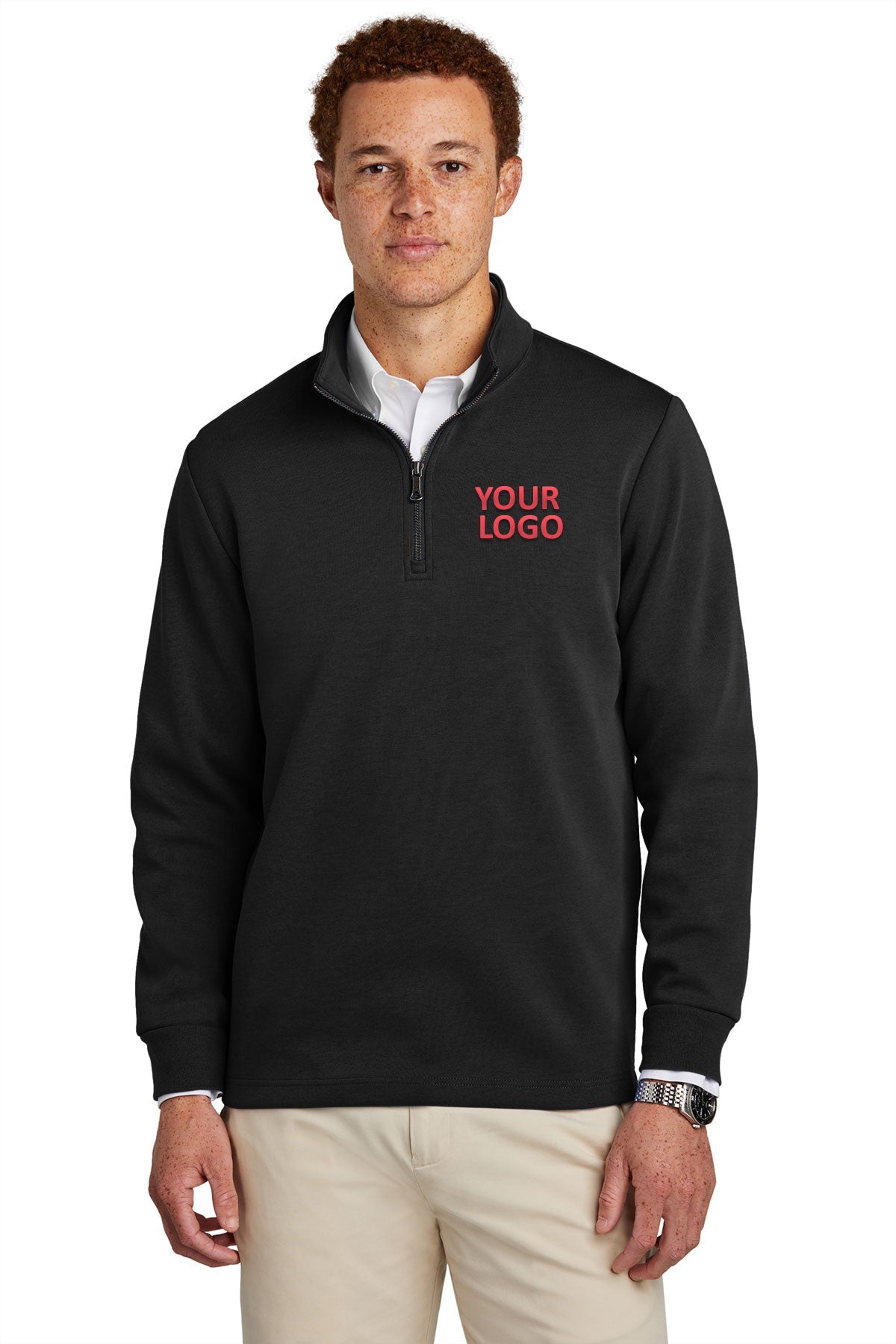 Brooks Brothers Men's Double Knit 1/4 Zip Pullover Sweater - Deep Black | Comfortable Casual Wear for Office & Outdoor Activities