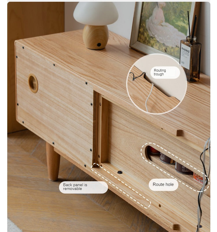 Modern Oak Solid Wood TV Stand with Storage - Stylish Entertainment Center for Living Room, Bedroom & Home Theater