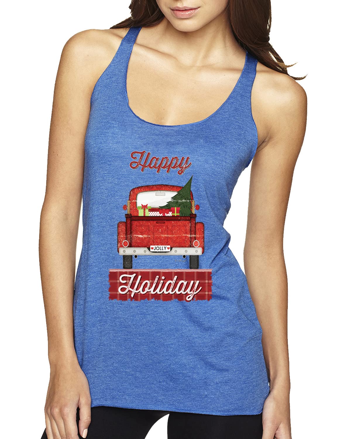 Jolly Red Christmas Tri-Blend Racerback Tank Top for Women - Soft Holiday Party Outfit, Festive Family Gathering & Ugly Sweater Contest