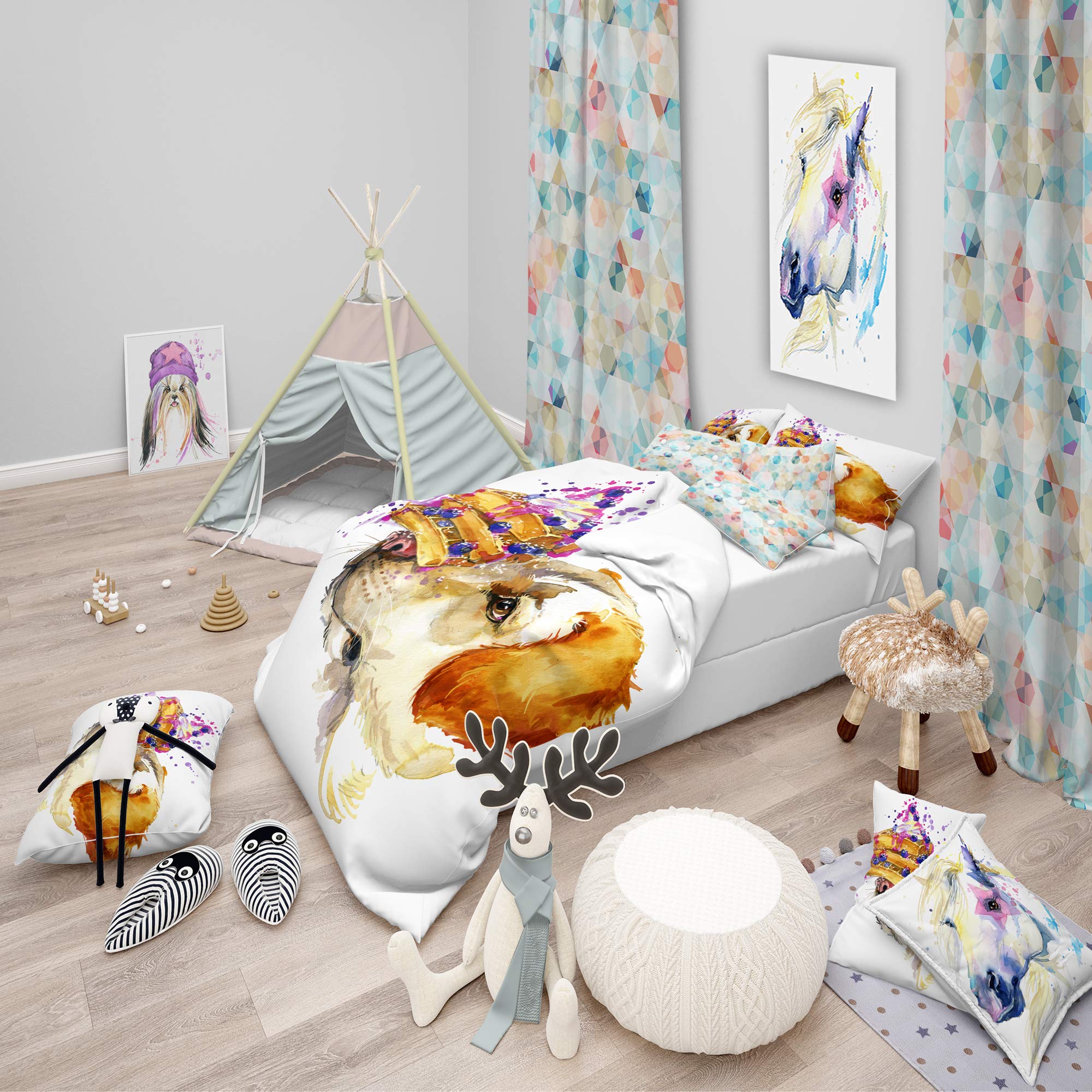 Cute Labrador Dog Watercolor Duvet Cover Set - Queen Size Gold Animal Print Bedding, 3-Piece All Season Comforter Set for Cozy Home Decor | Perfect for Pet Lovers & Modern Bedrooms