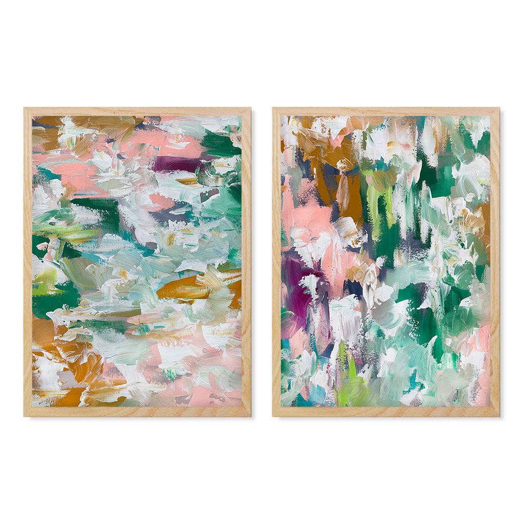 River Sunset Abstract Canvas Wall Art - Set of 2 Modern Landscape Paintings for Living Room & Bedroom Decor