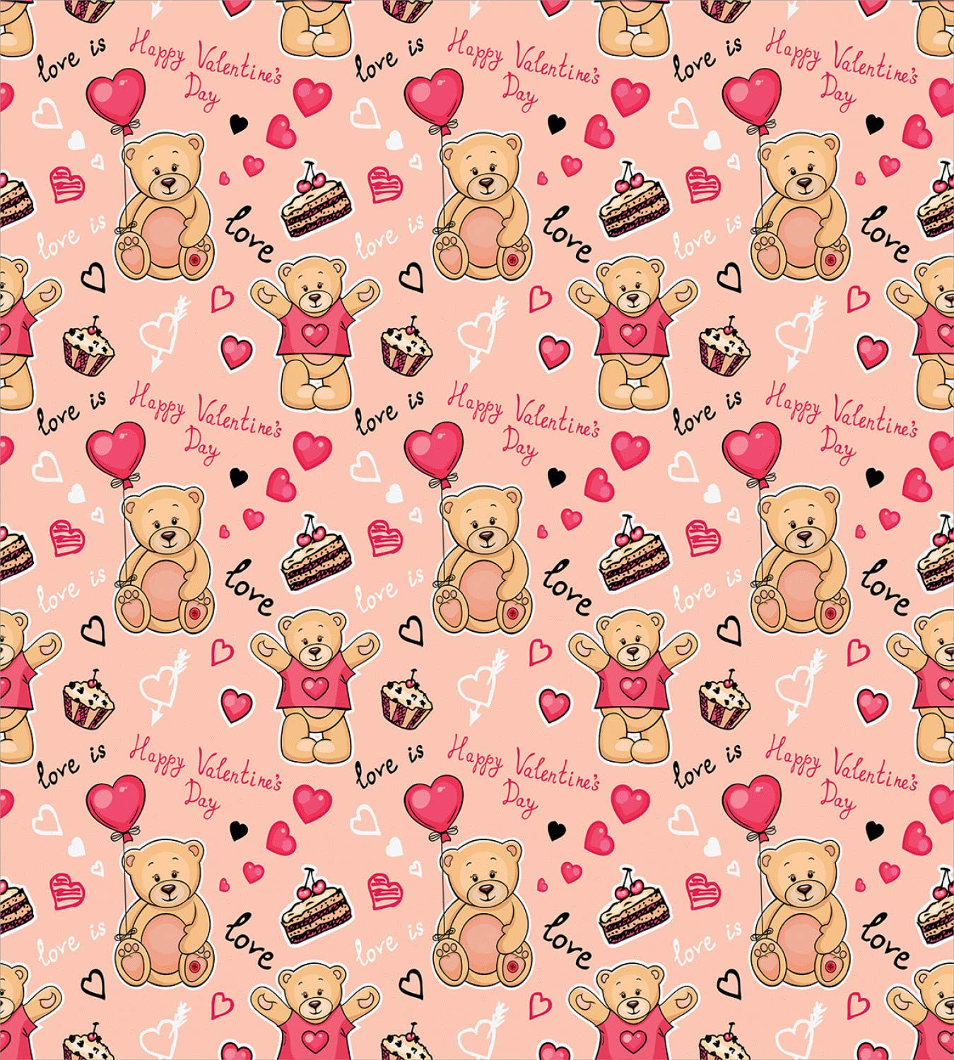 Ambesonne Valentine's Day Duvet Cover Set - 3 Piece Teddy Bear Themed Bedding with 2 Pillow Shams, California King Size, Coral Brown Peach - Perfect for Romantic Bedroom Decor & Anniversary Gifts
